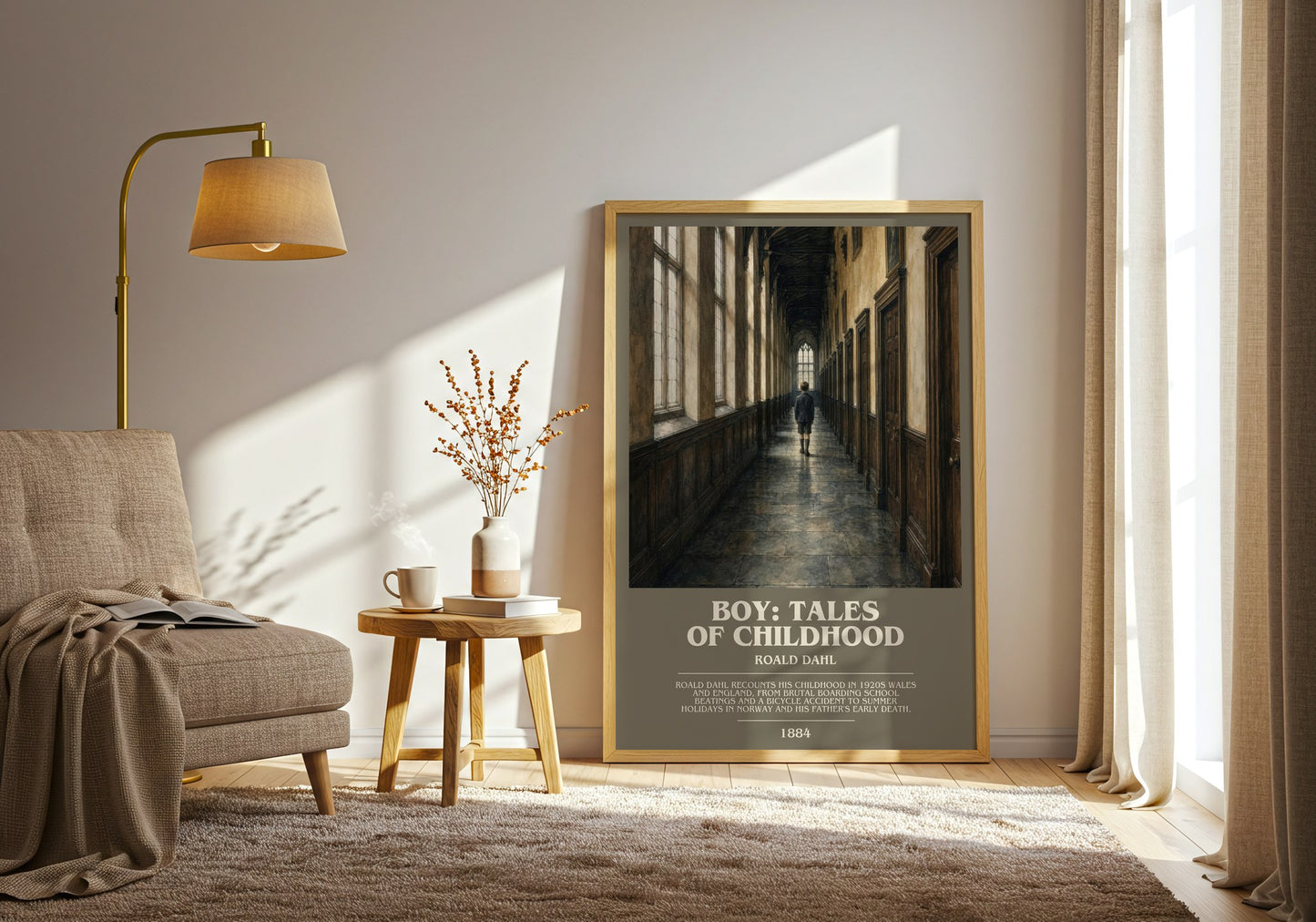 Boy: Tales Of Childhood bookish print on bookshelf – Roald Dahl fan gift