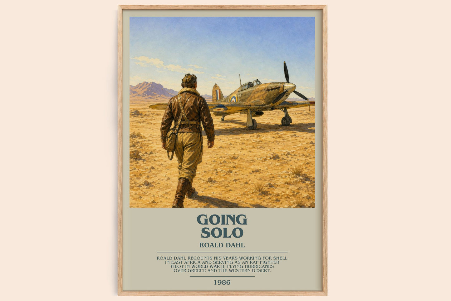 Going Solo bookish book poster by Roald Dahl – framed literary art print