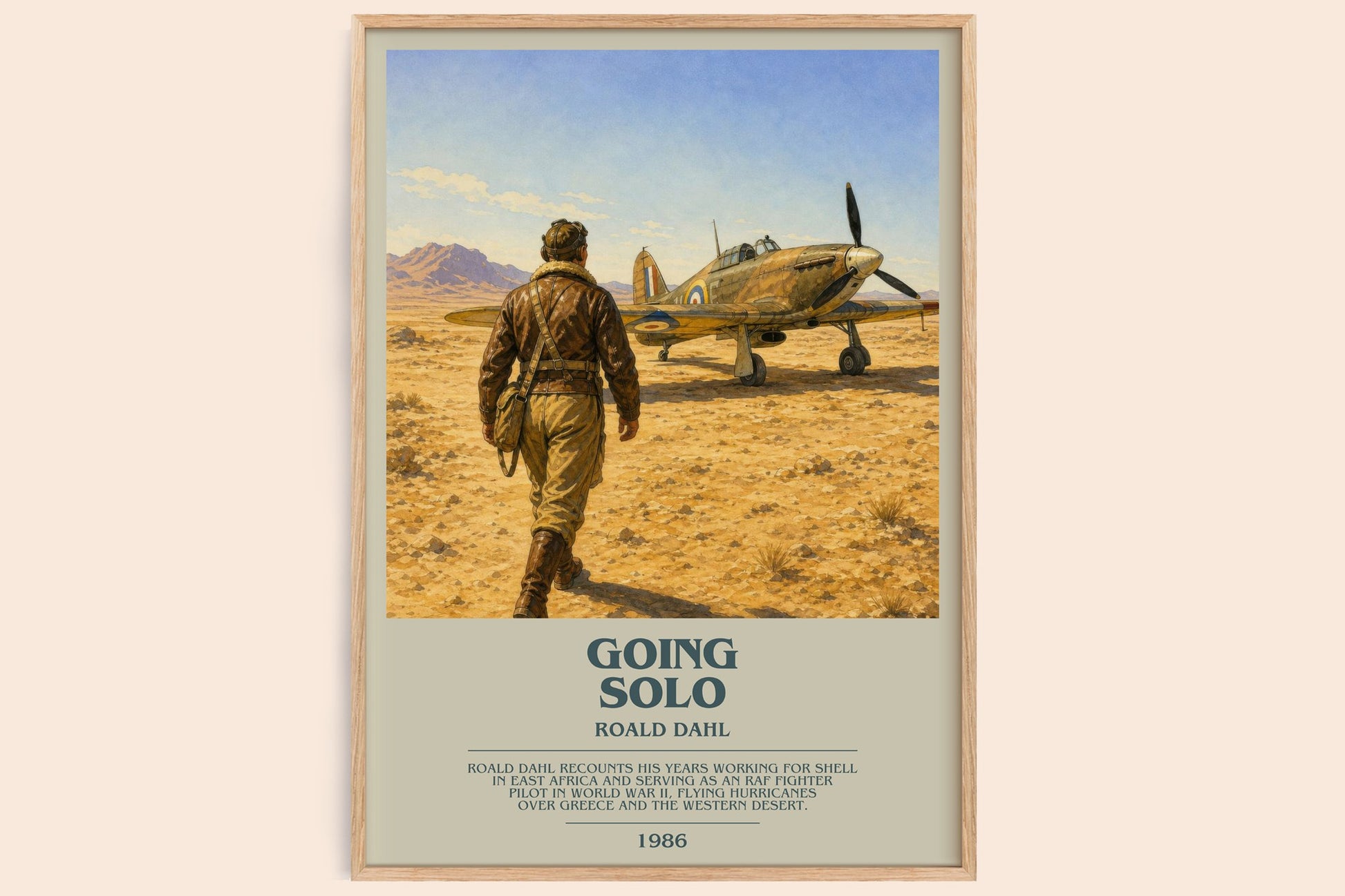 Going Solo bookish book poster by Roald Dahl – framed literary art print