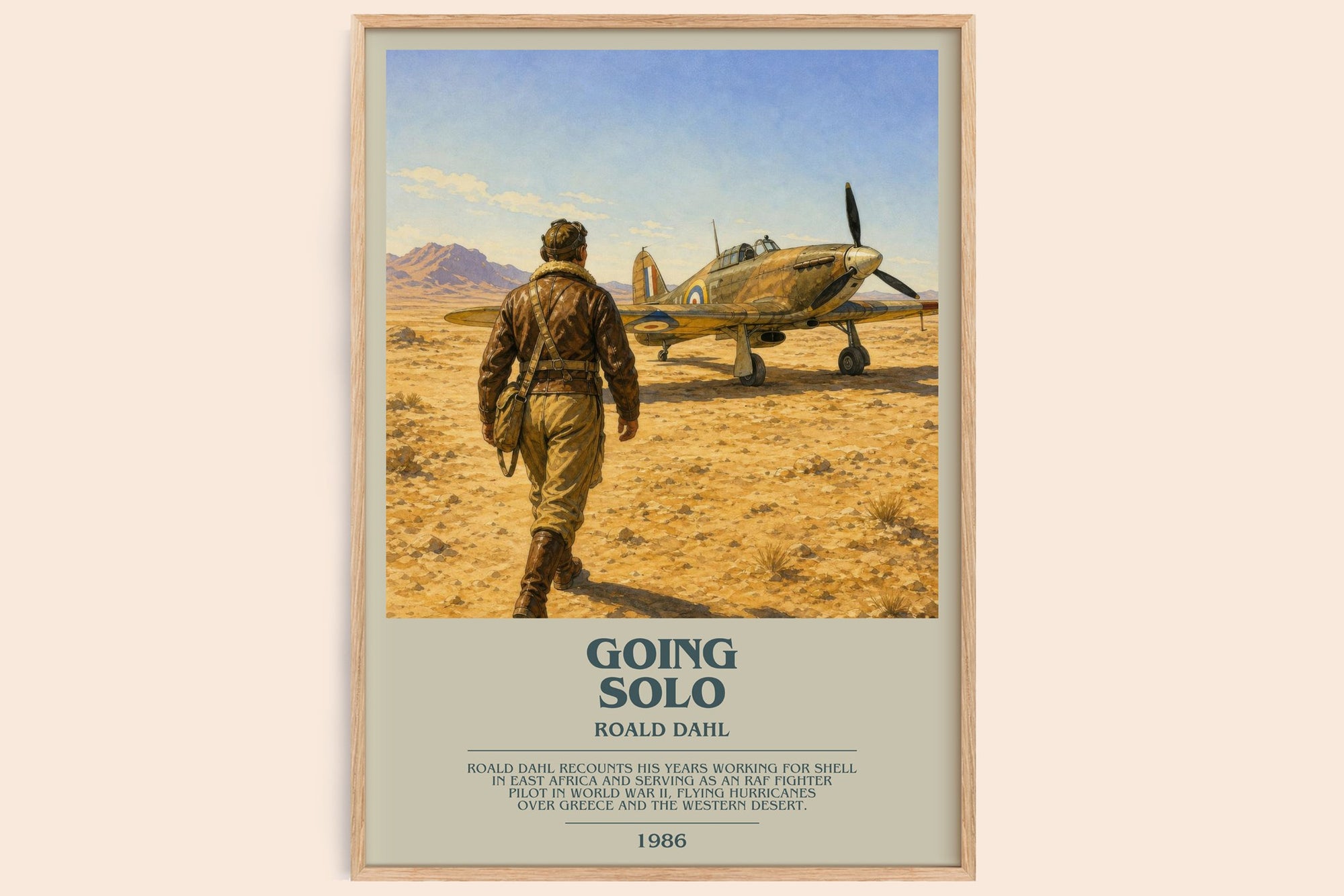 Going Solo bookish book poster by Roald Dahl – framed literary art print