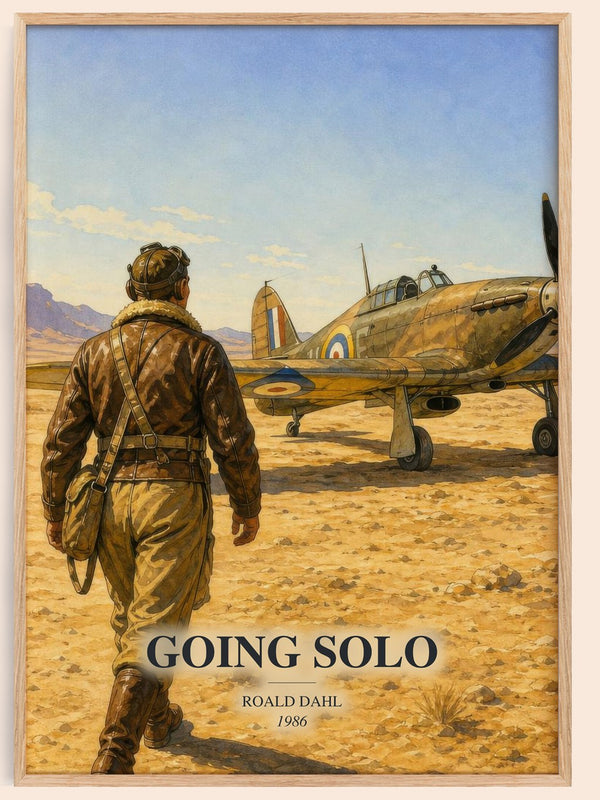 Going Solo watercolour book poster by Roald Dahl – framed literary art print