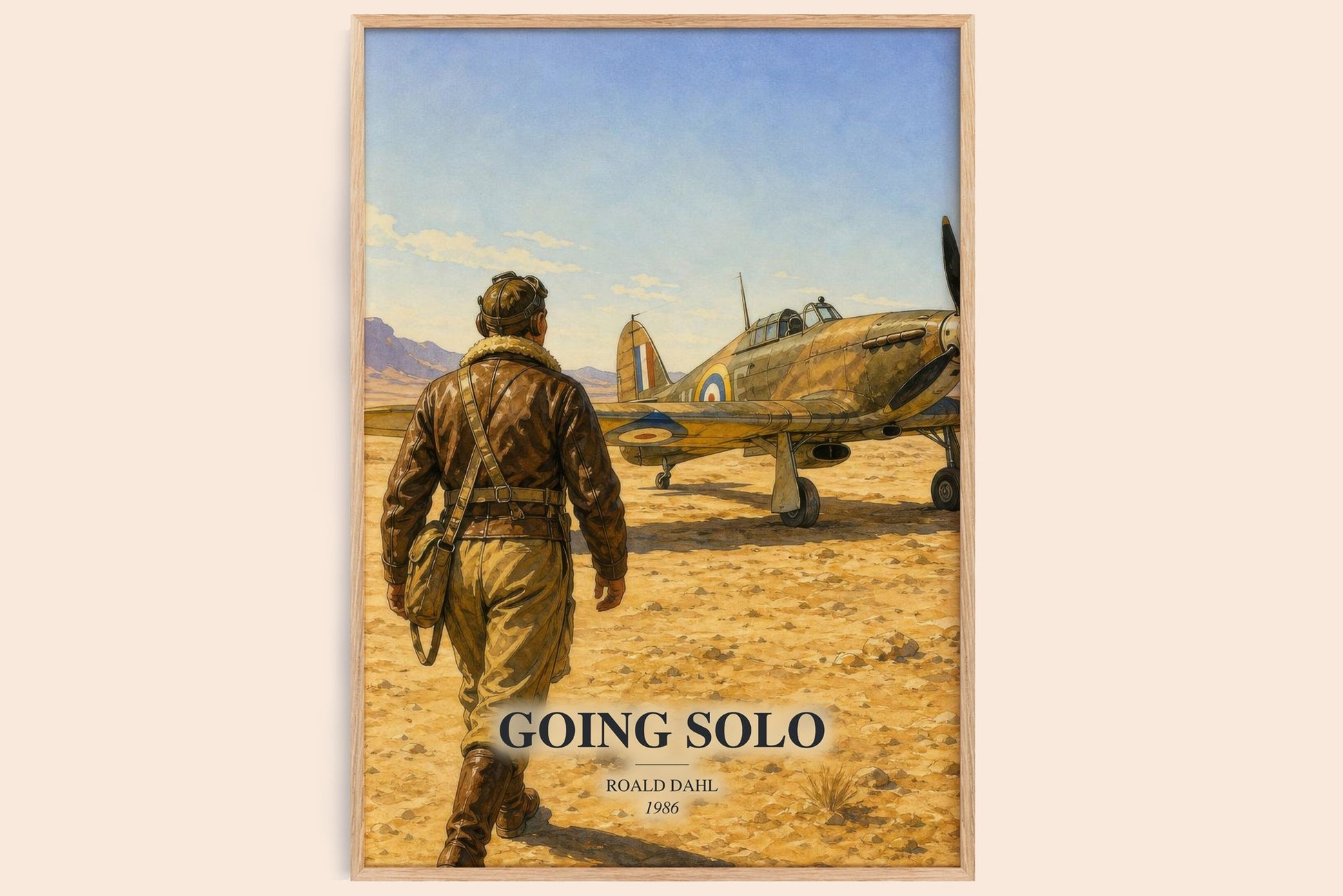 Going Solo watercolour book poster by Roald Dahl – framed literary art print