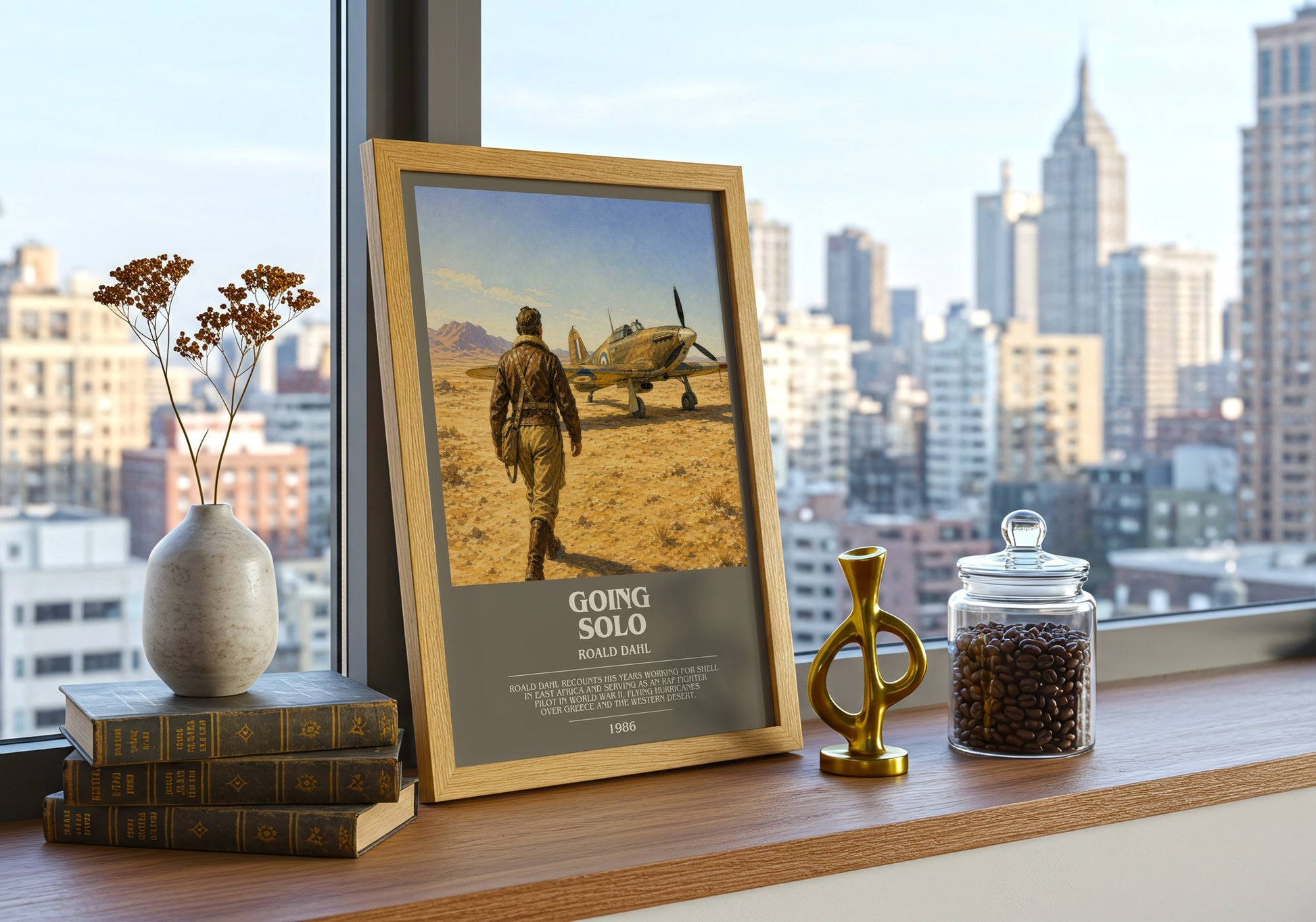 Going Solo bookish print framed by window – literary home decor