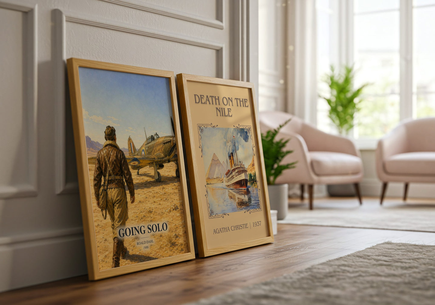 Going Solo watercolour print framed by window – literary home decor