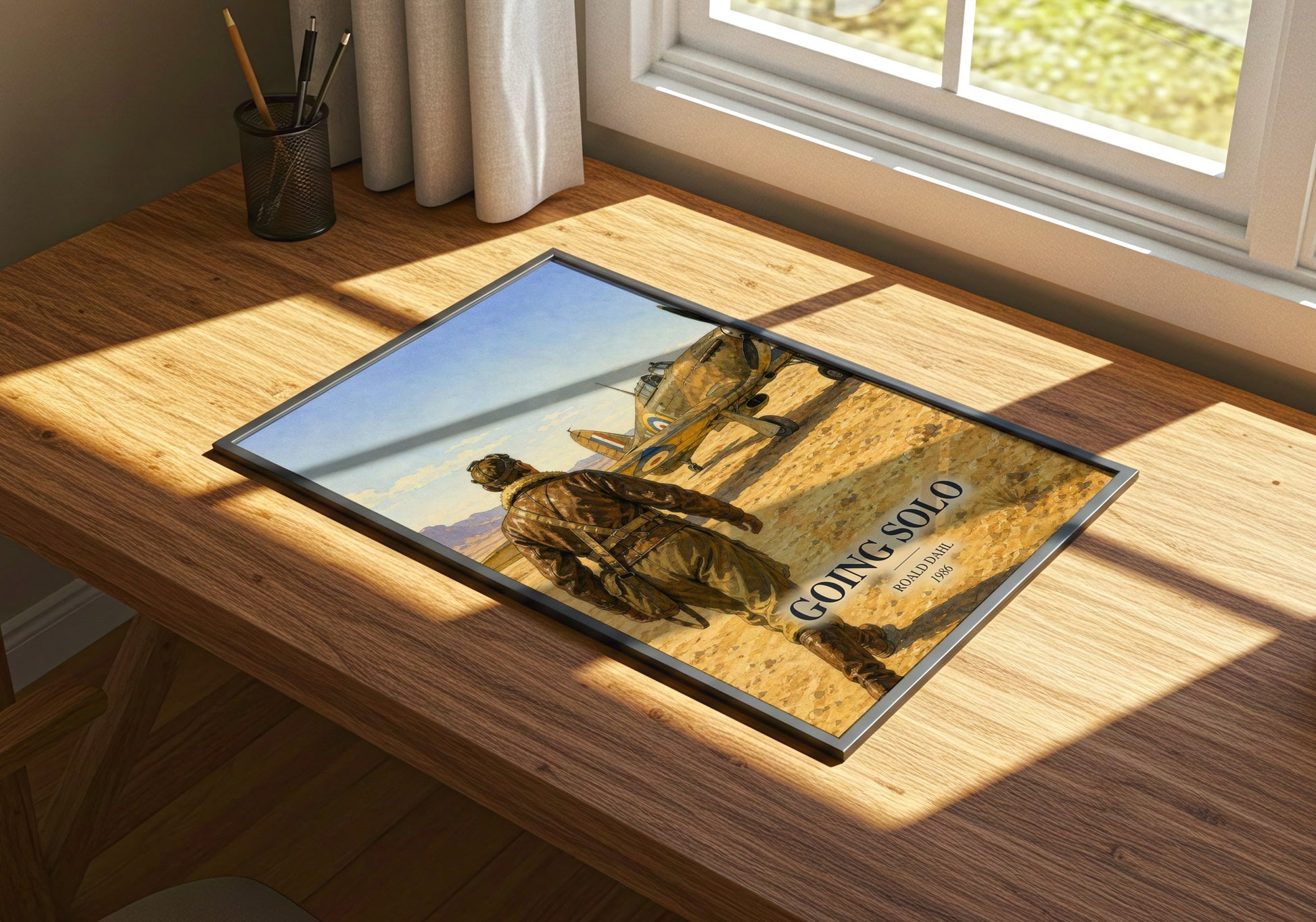 Going Solo watercolour book poster framed on wall – memoir wall art