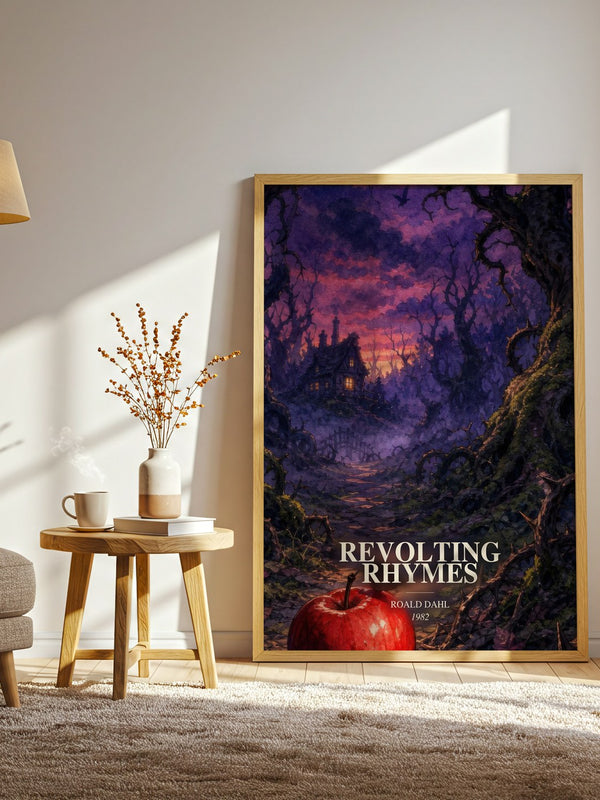 Revolting Rhymes watercolour print in frame leaning in hallway – childrens wall art