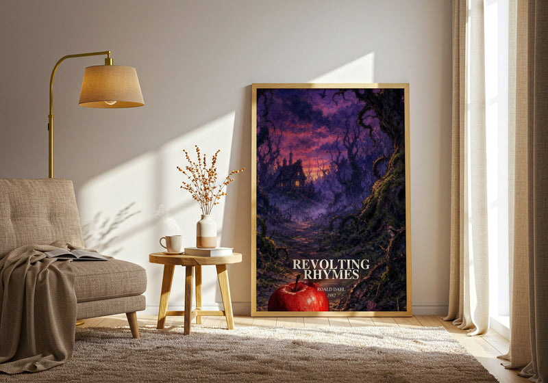 Revolting Rhymes watercolour print in frame leaning in hallway – childrens wall art