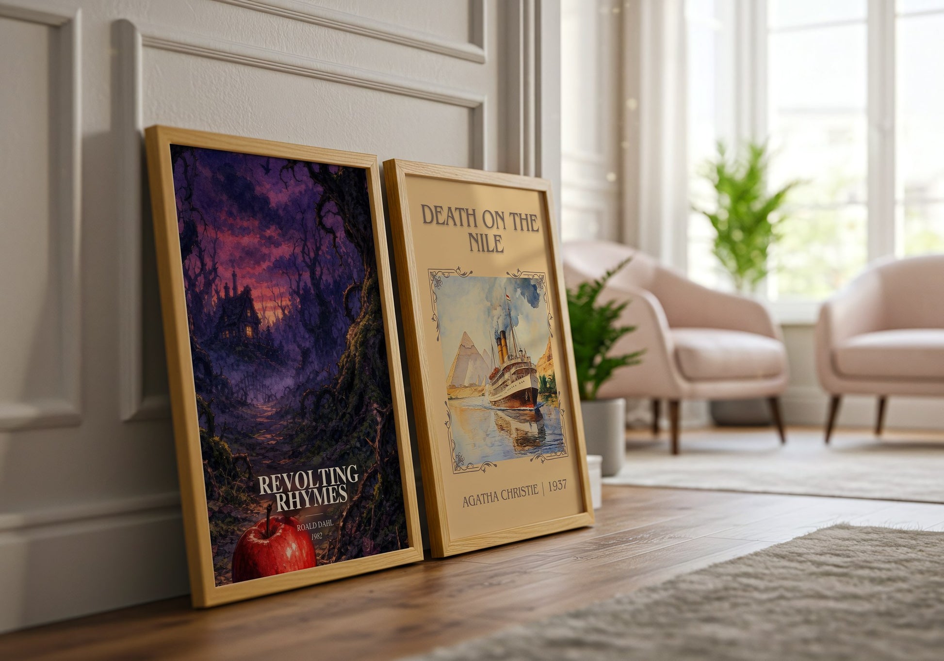 Revolting Rhymes watercolour print framed by window – literary home decor