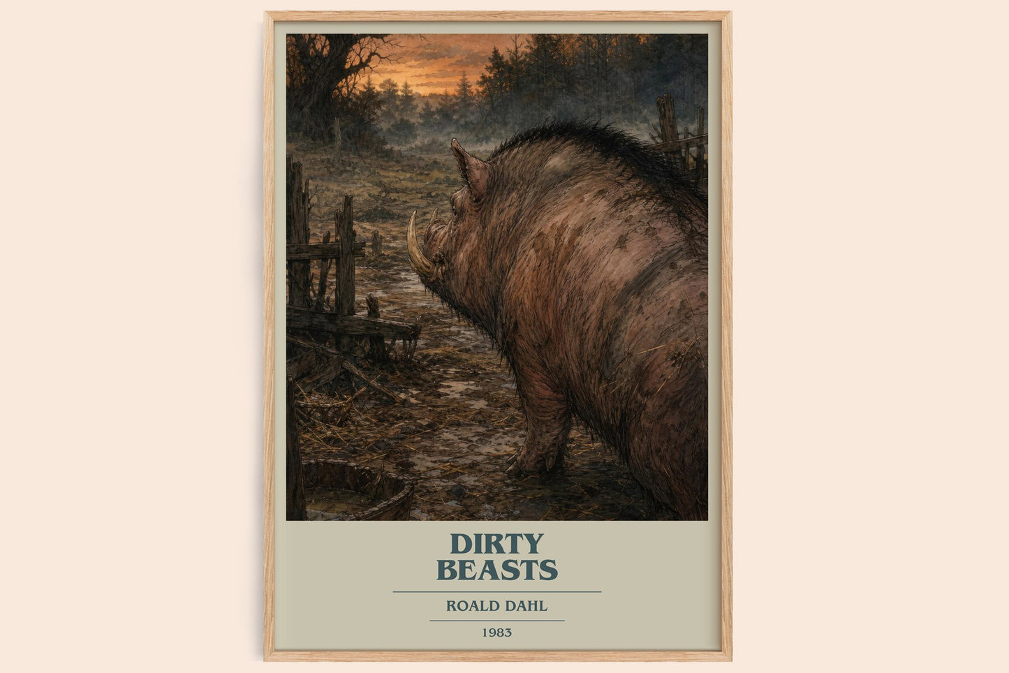 Dirty Beasts book cover book poster by Roald Dahl – framed literary art print