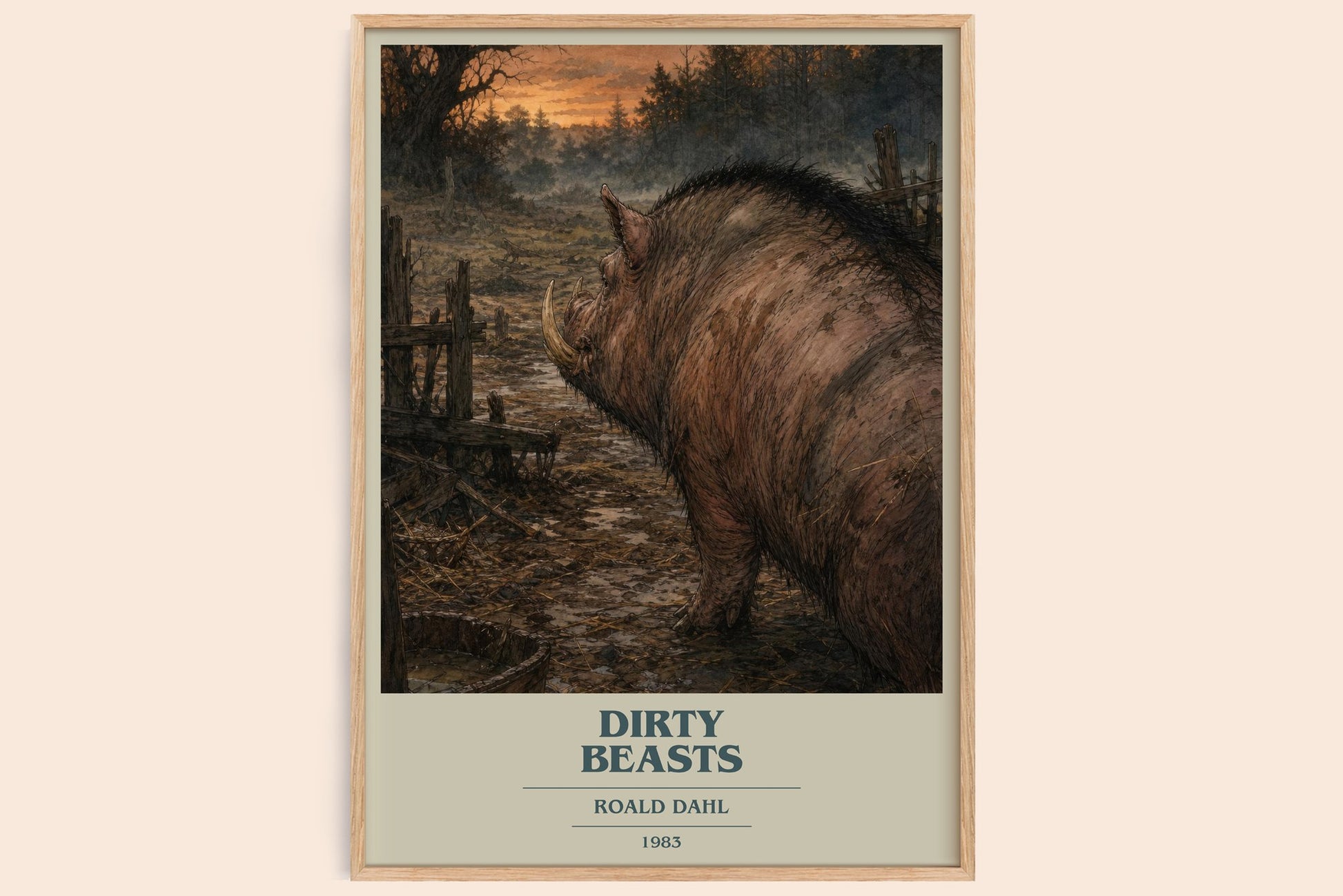 Dirty Beasts book cover book poster by Roald Dahl – framed literary art print