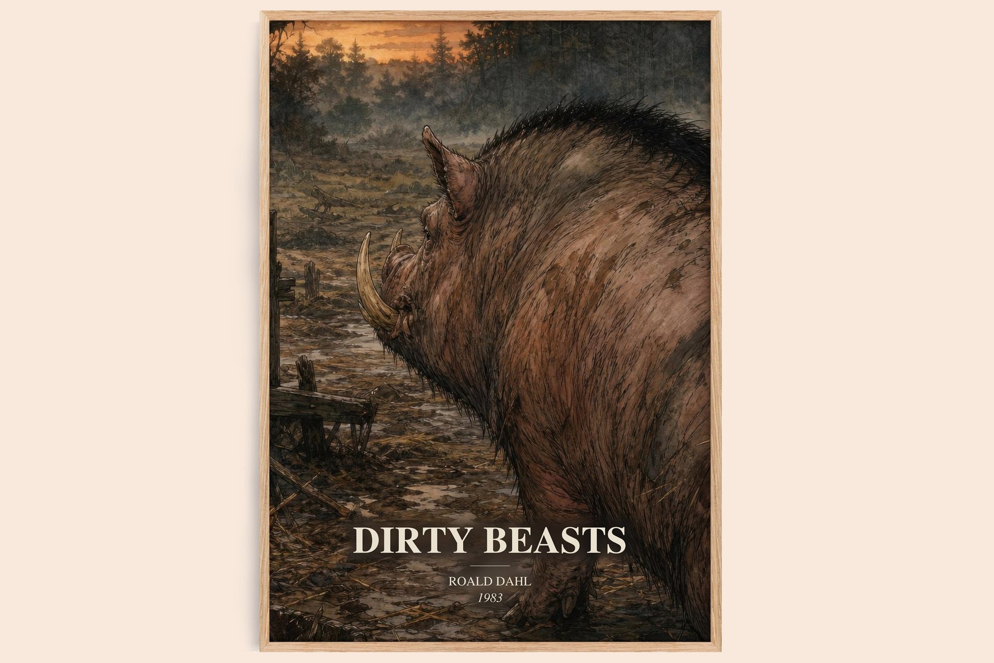 Dirty Beasts watercolour book poster by Roald Dahl – framed literary art print