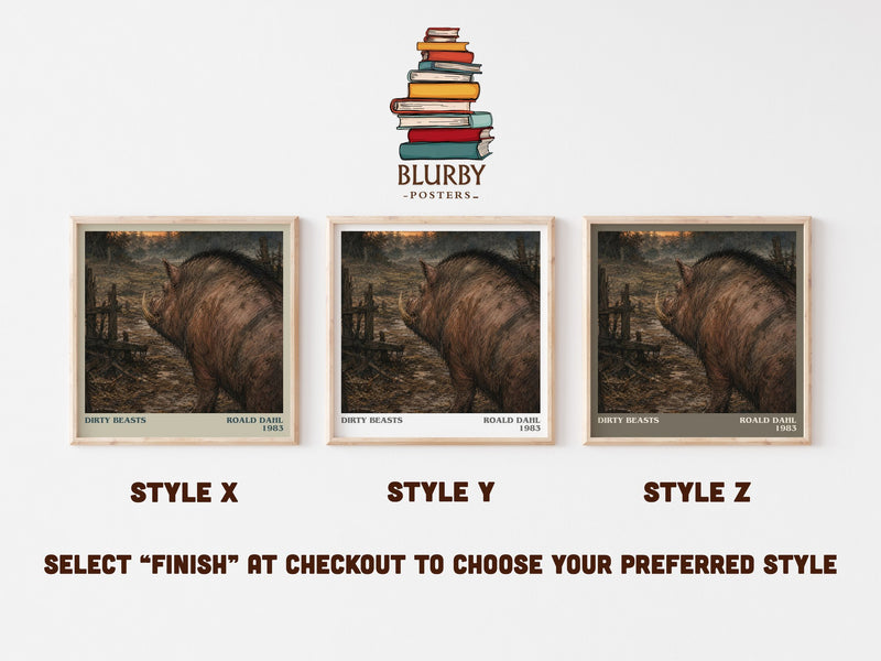 Dirty Beasts literary print in frame leaning in hallway – childrens wall art