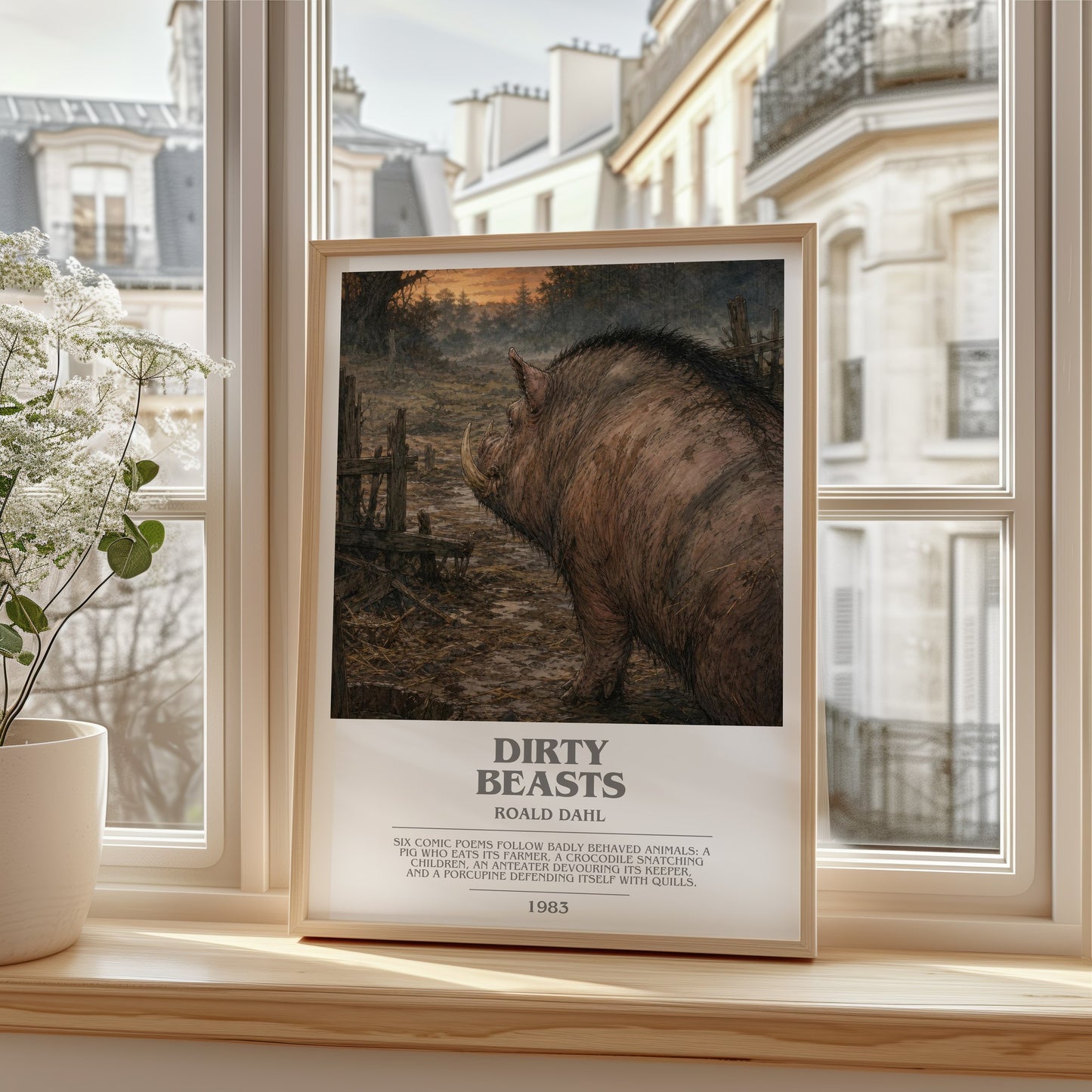 Dirty Beasts bookish poster colour and style options – Roald Dahl book art