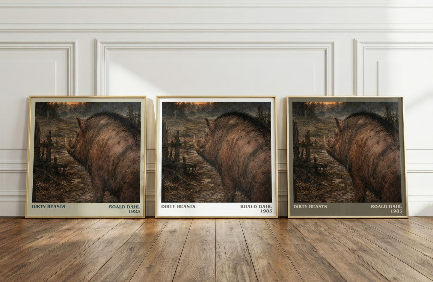 Dirty Beasts literary art print colour and style options – Roald Dahl book art