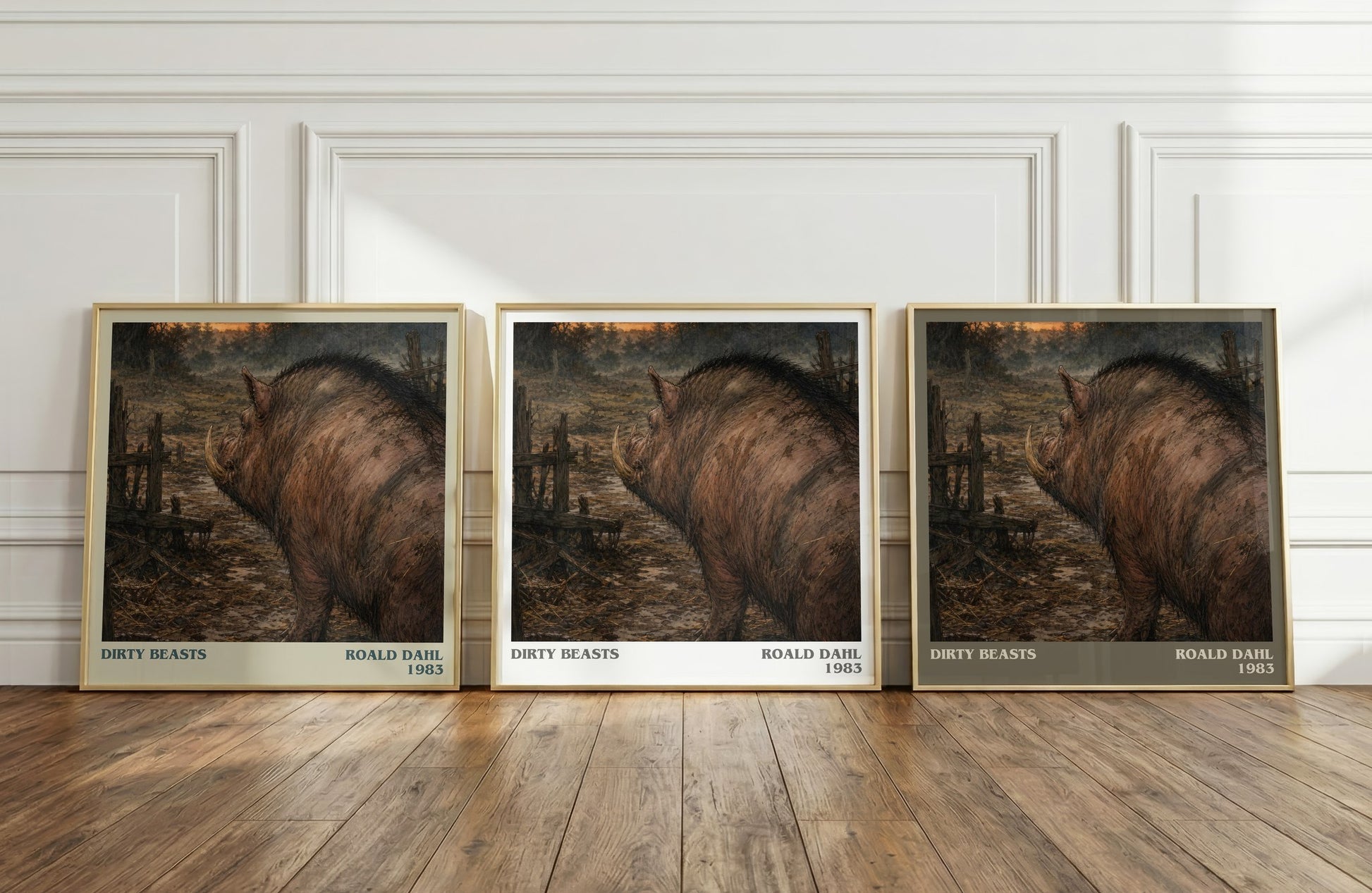 Dirty Beasts literary art print colour and style options – Roald Dahl book art