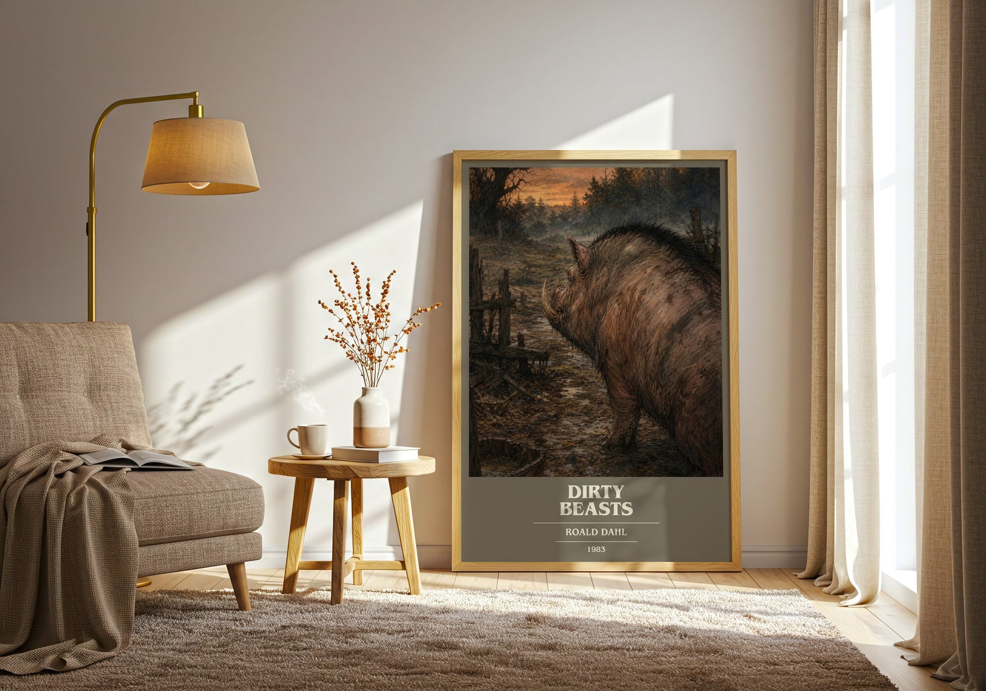 Dirty Beasts book cover print on bookshelf – Roald Dahl fan gift