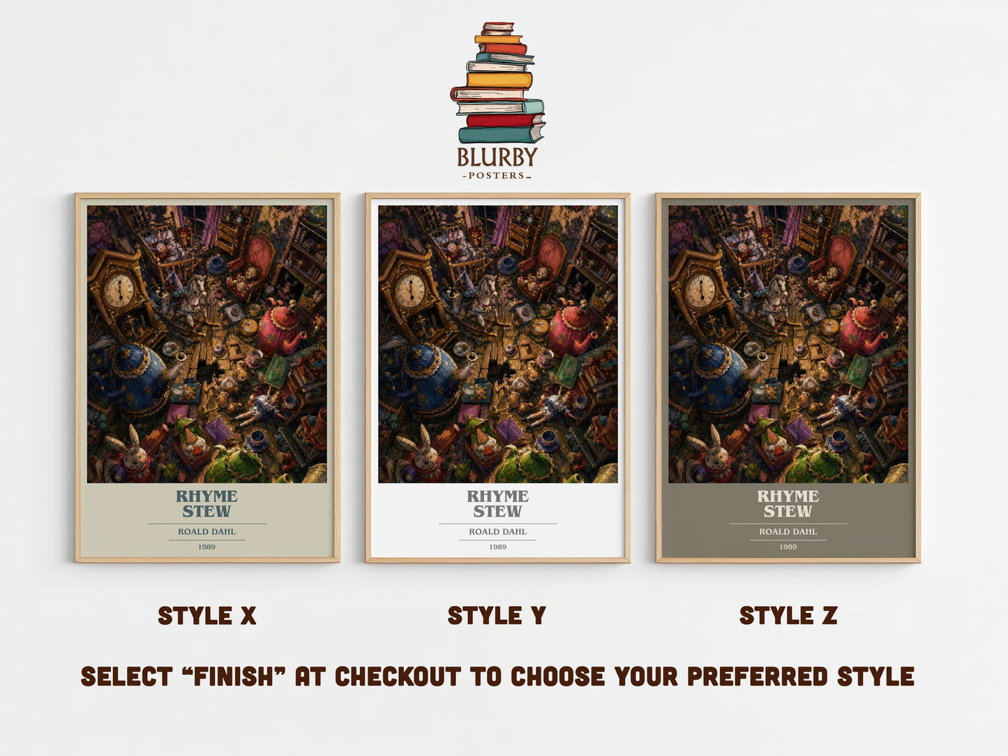 Rhyme Stew book cover print in frame leaning in hallway – poetry wall art