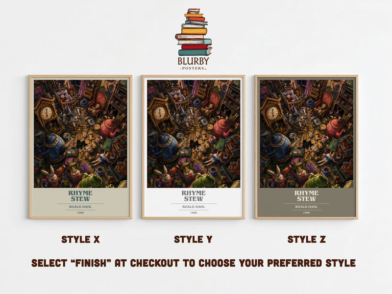 Rhyme Stew book cover print in frame leaning in hallway – poetry wall art