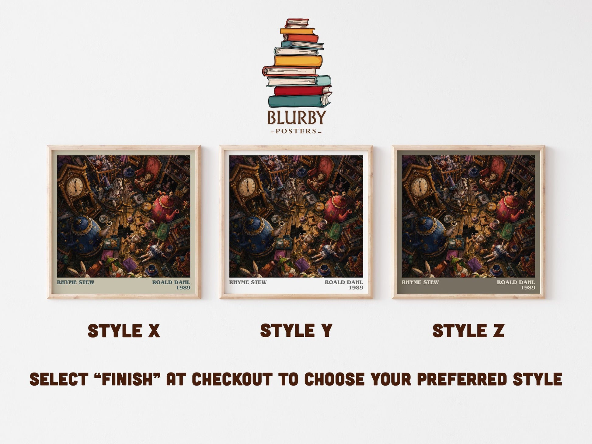 Rhyme Stew literary print in frame leaning in hallway – poetry wall art