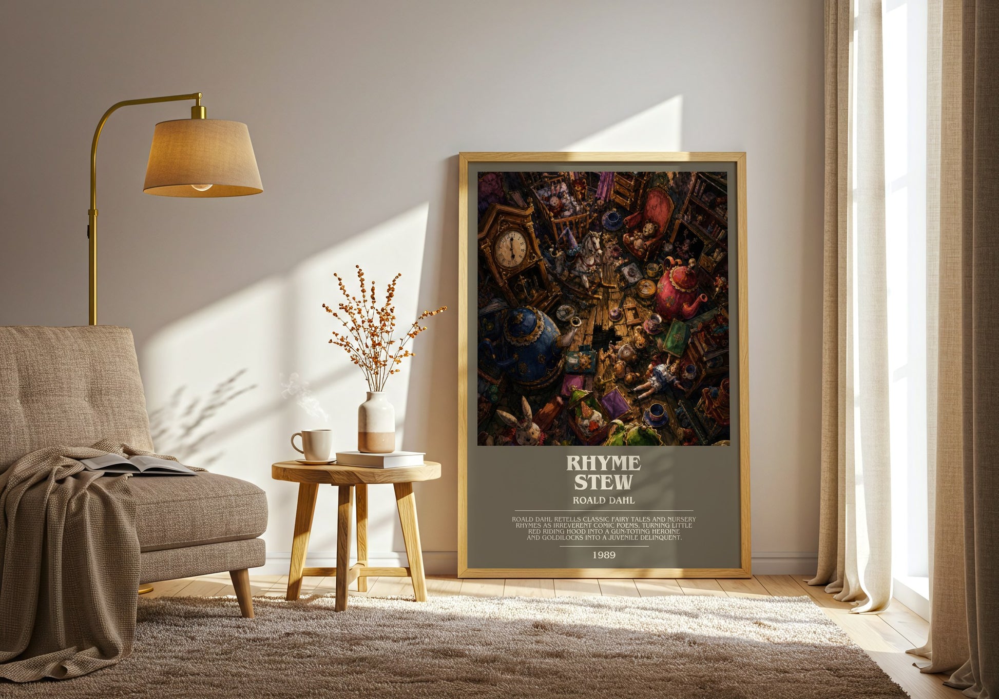 Rhyme Stew bookish print on bookshelf – Roald Dahl fan gift