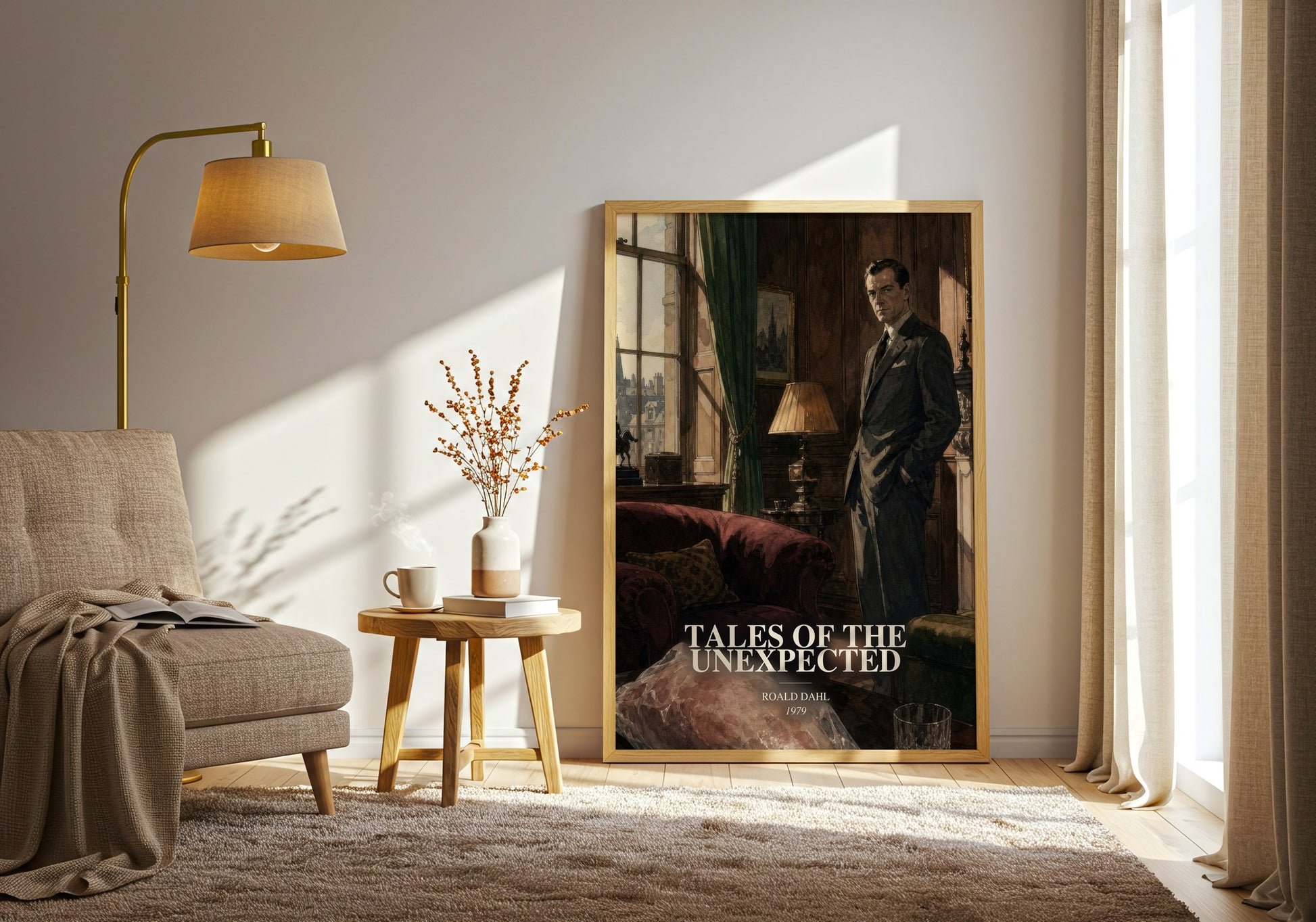 Tales Of The Unexpected watercolour print in frame leaning in hallway – mystery wall art