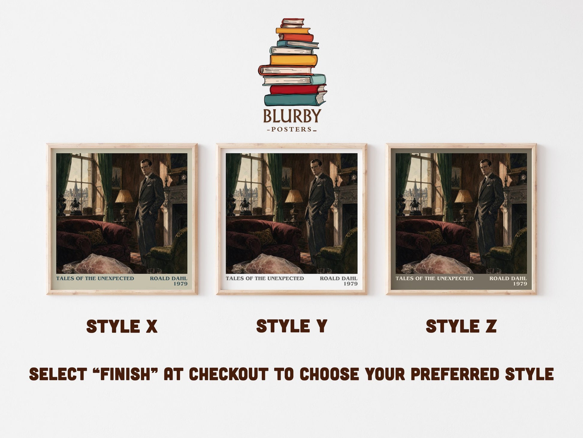 Tales Of The Unexpected literary print in frame leaning in hallway – mystery wall art