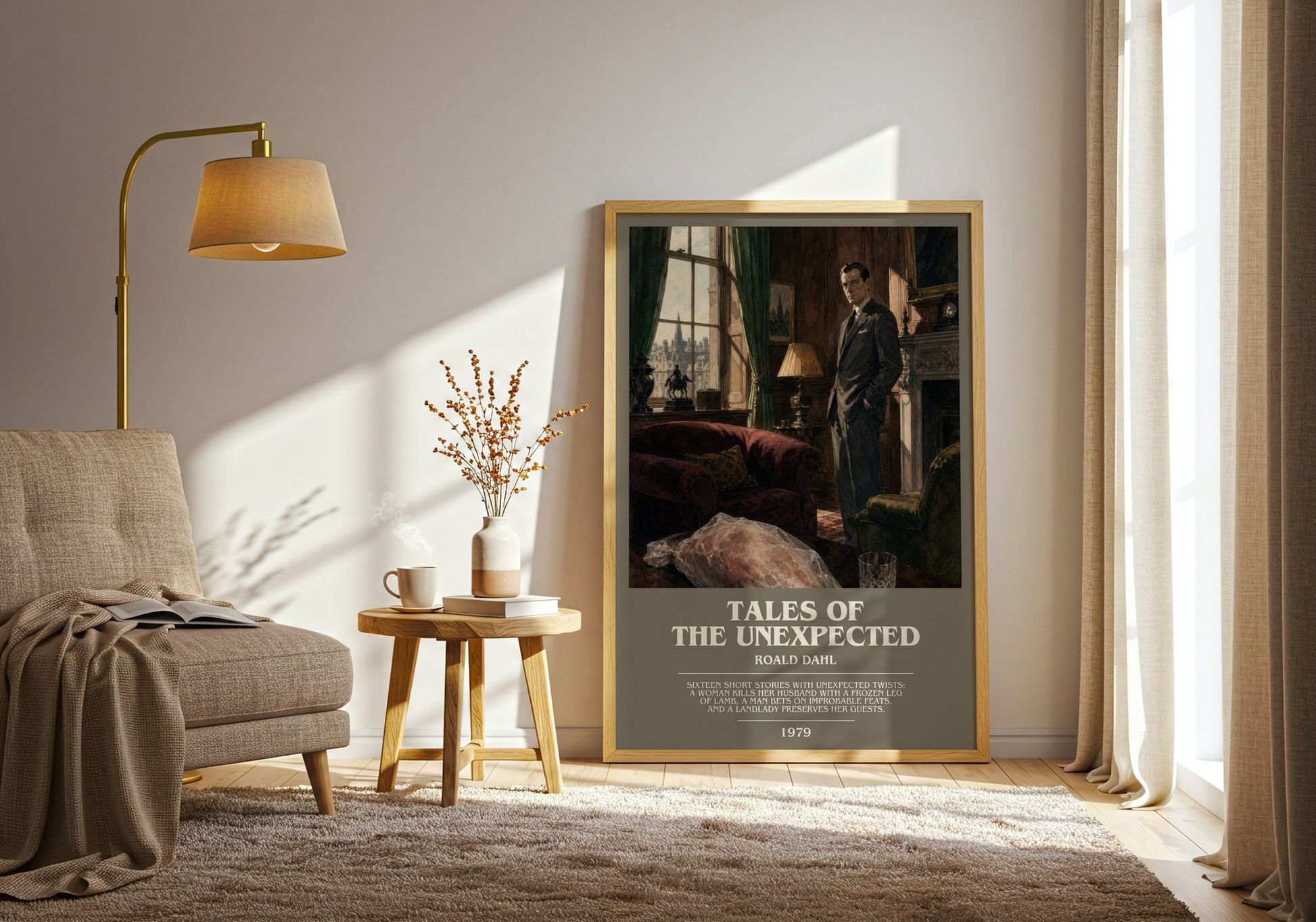 Tales Of The Unexpected bookish print on bookshelf – Roald Dahl fan gift