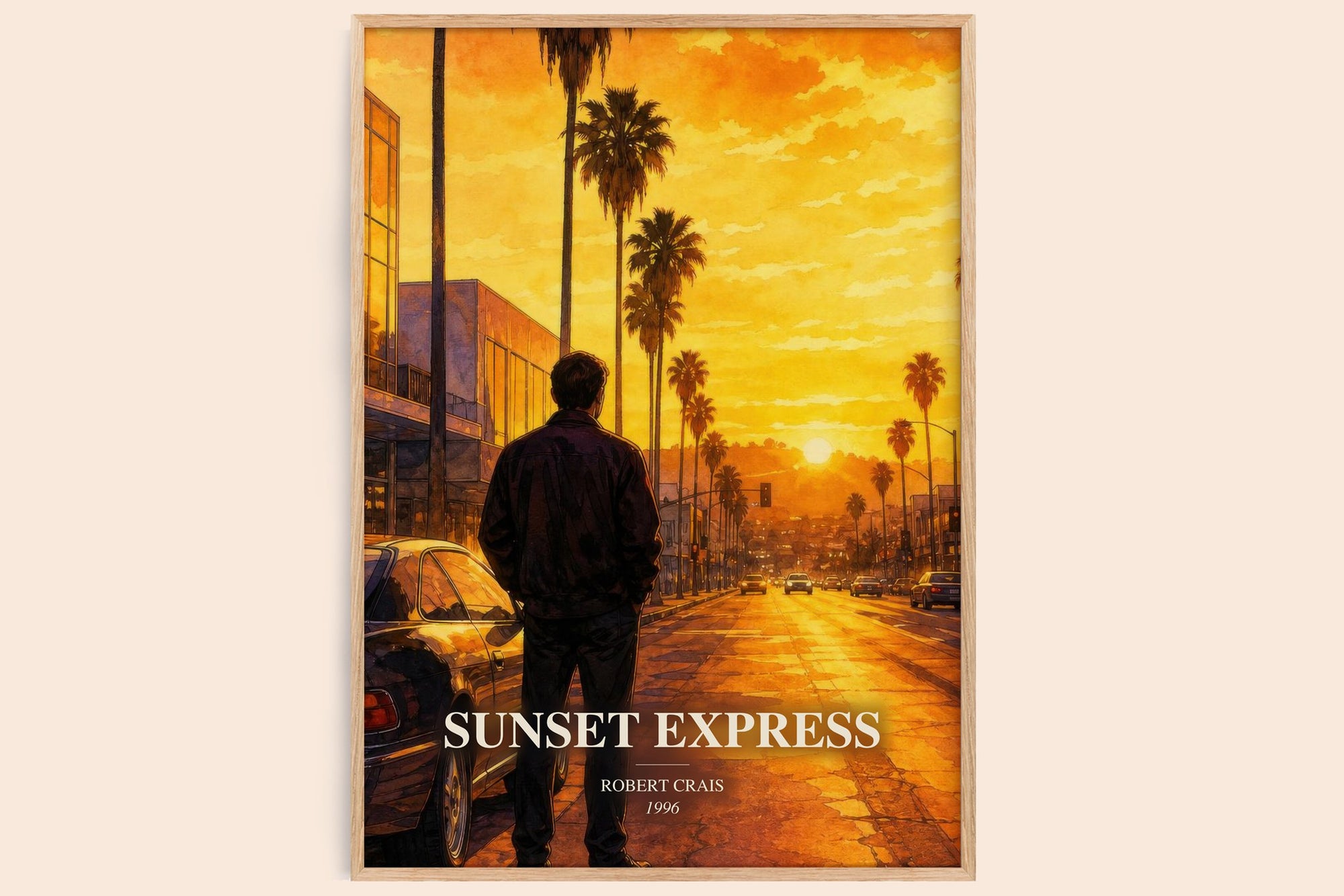 Sunset Express watercolour book poster by Robert Crais – framed literary art print