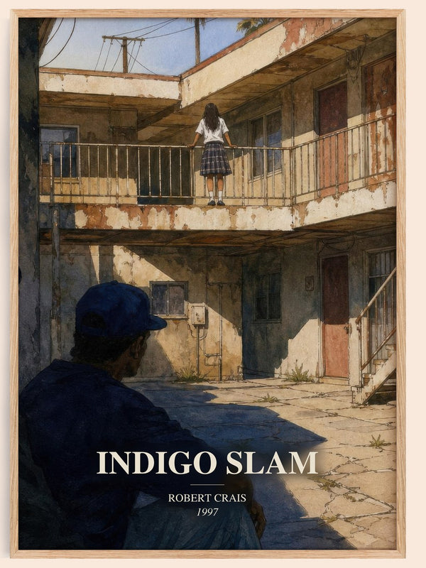 Indigo Slam watercolour book poster by Robert Crais – framed literary art print