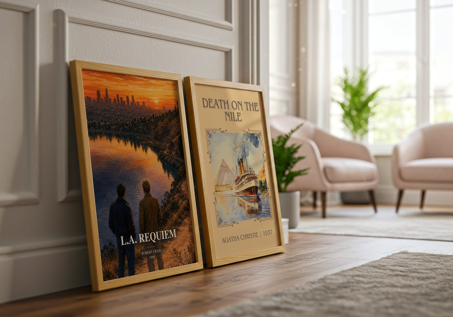 L.A. Requiem watercolour print framed by window – literary home decor