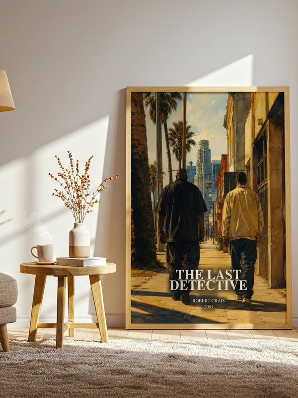 The Last Detective watercolour print in frame leaning in hallway – crime wall art