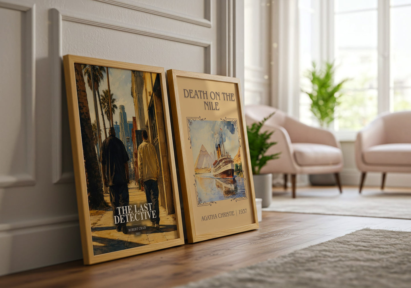 The Last Detective watercolour print framed by window – literary home decor