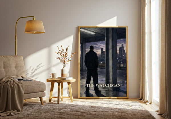 The Watchman watercolour print in frame leaning in hallway – thriller wall art