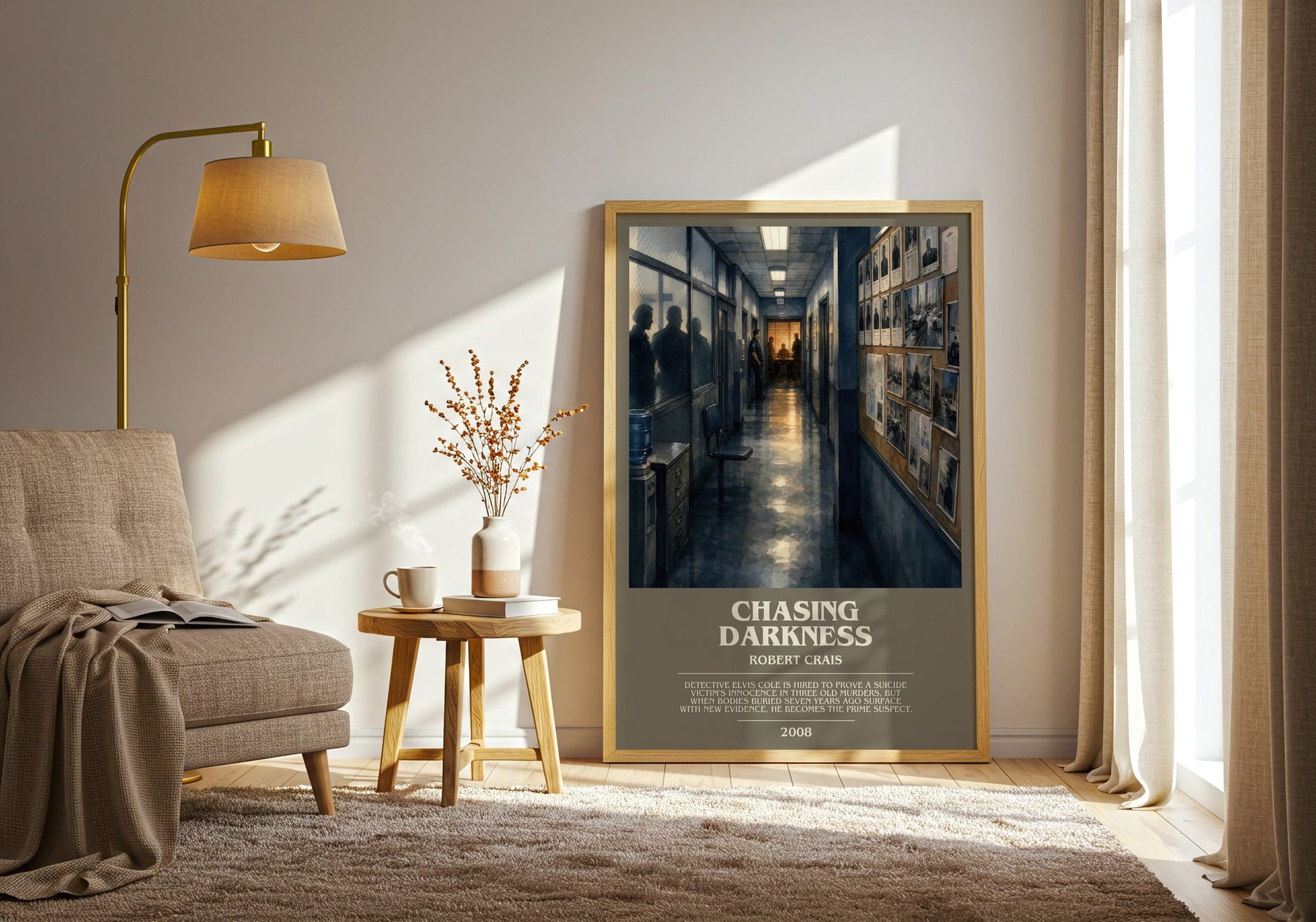 Chasing Darkness bookish print on bookshelf – Robert Crais fan gift