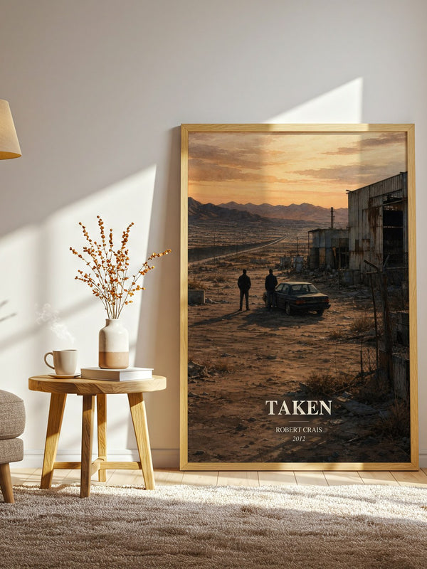 Taken watercolour print in frame leaning in hallway – crime wall art