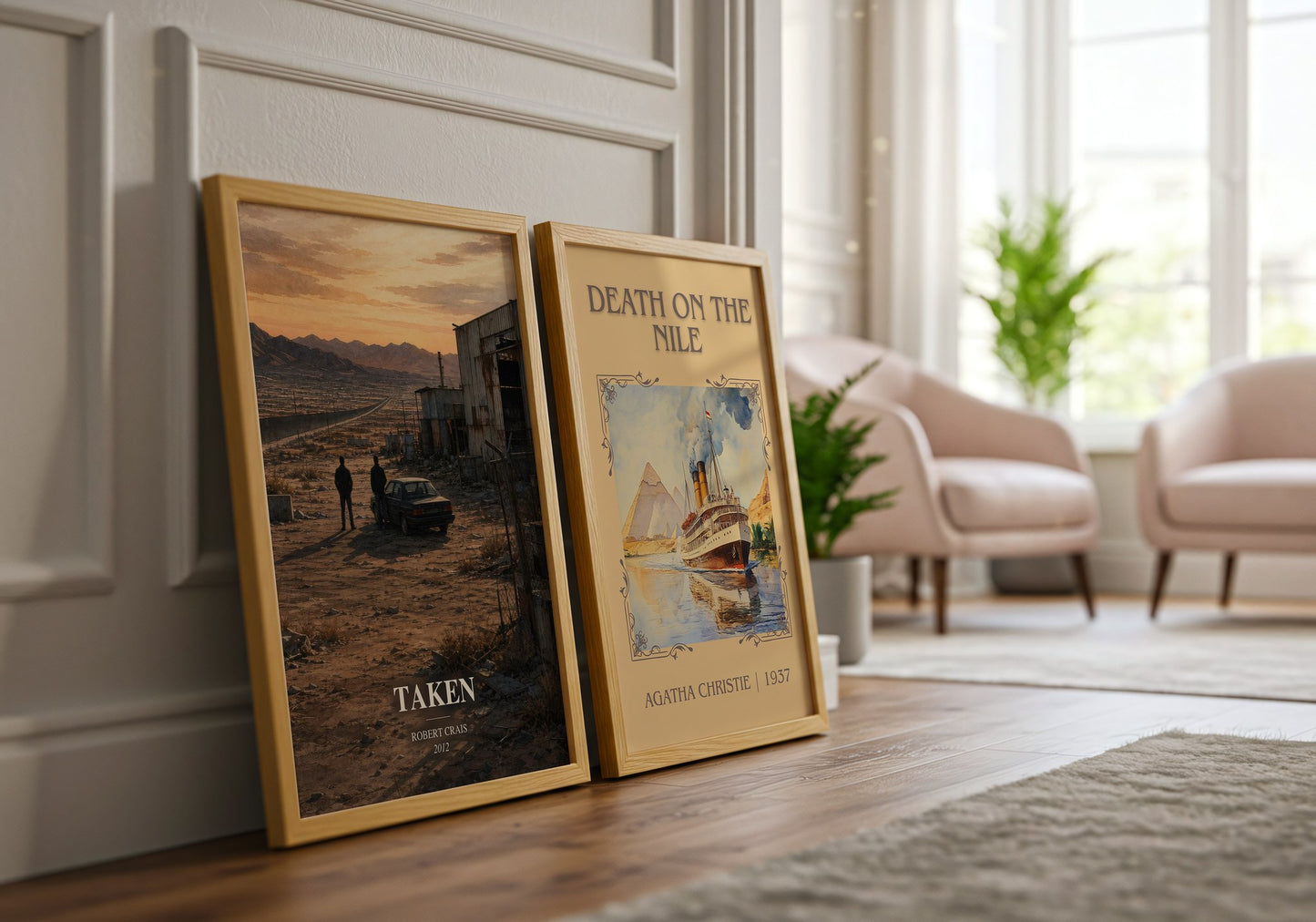 Taken watercolour print framed by window – literary home decor