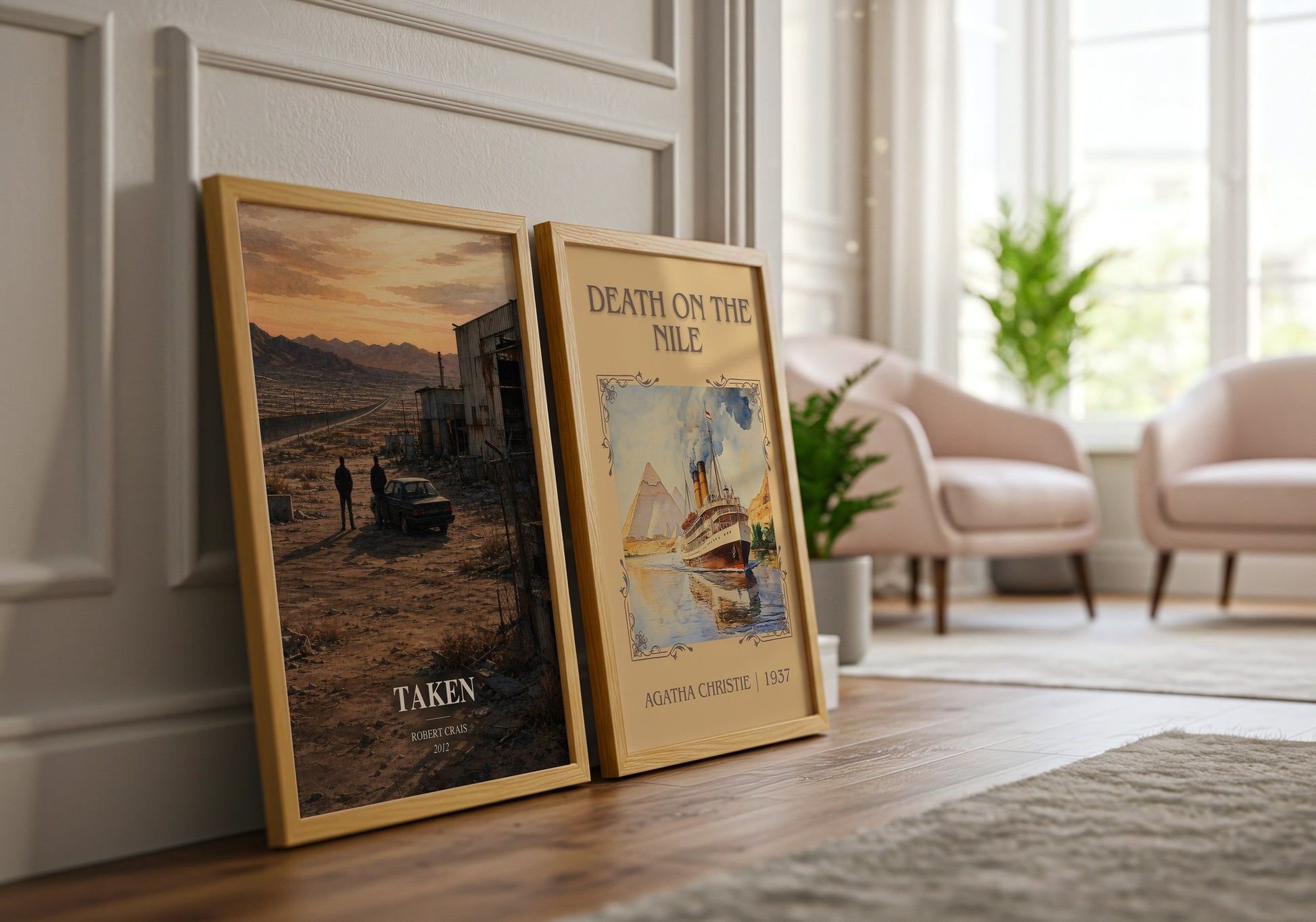 Taken watercolour print framed by window – literary home decor