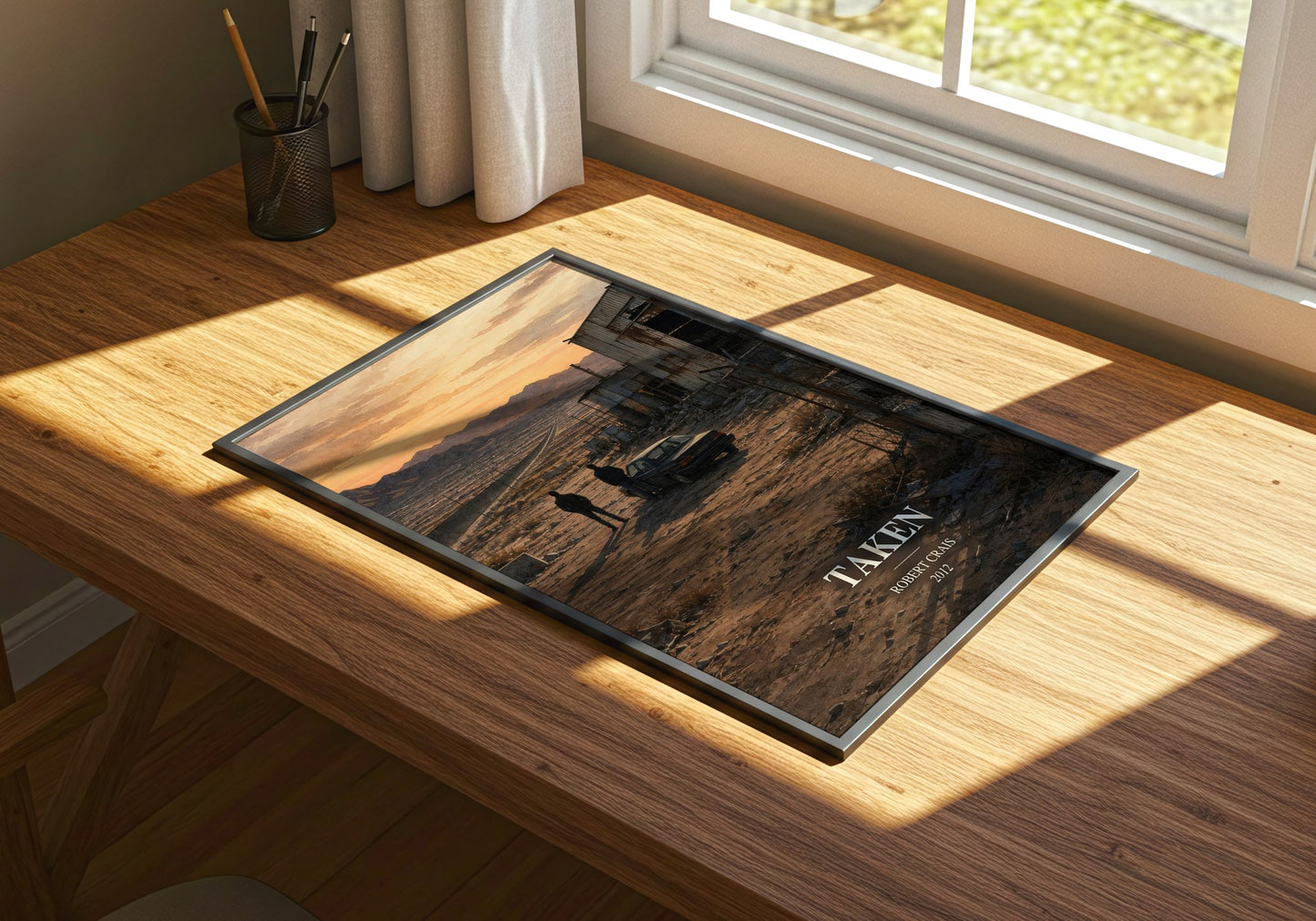 Taken watercolour book poster framed on wall – crime wall art