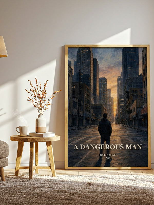 A Dangerous Man watercolour print in frame leaning in hallway – crime wall art