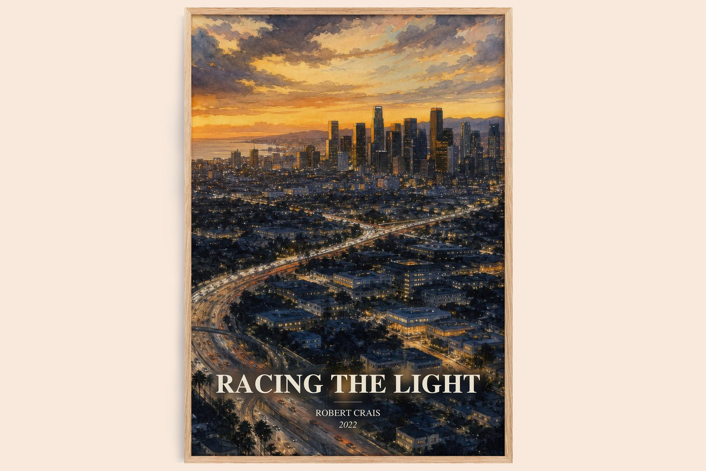 Racing The Light watercolour book poster by Robert Crais – framed literary art print