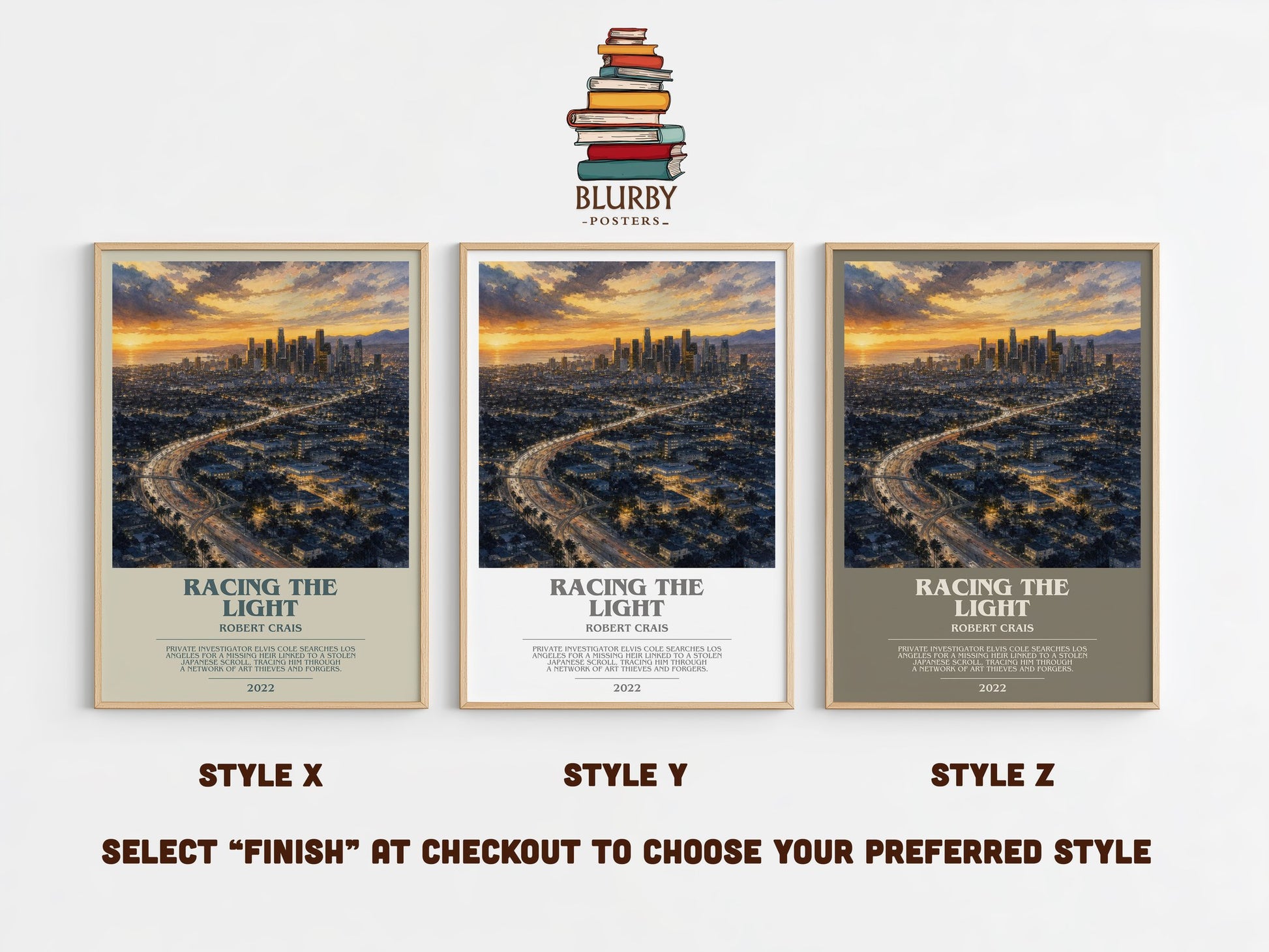Racing The Light bookish print in frame leaning in hallway – crime wall art