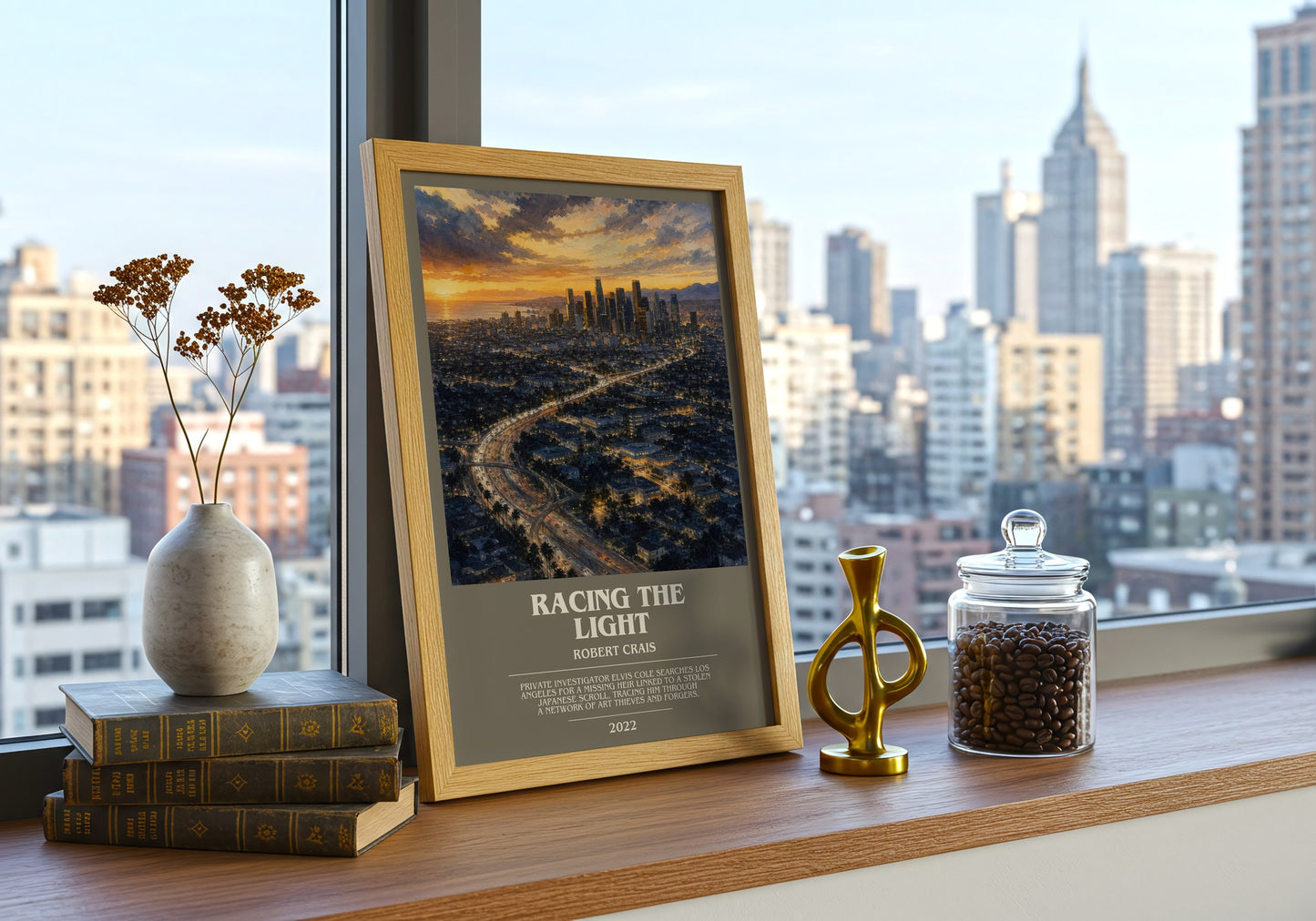Racing The Light bookish print framed by window – literary home decor