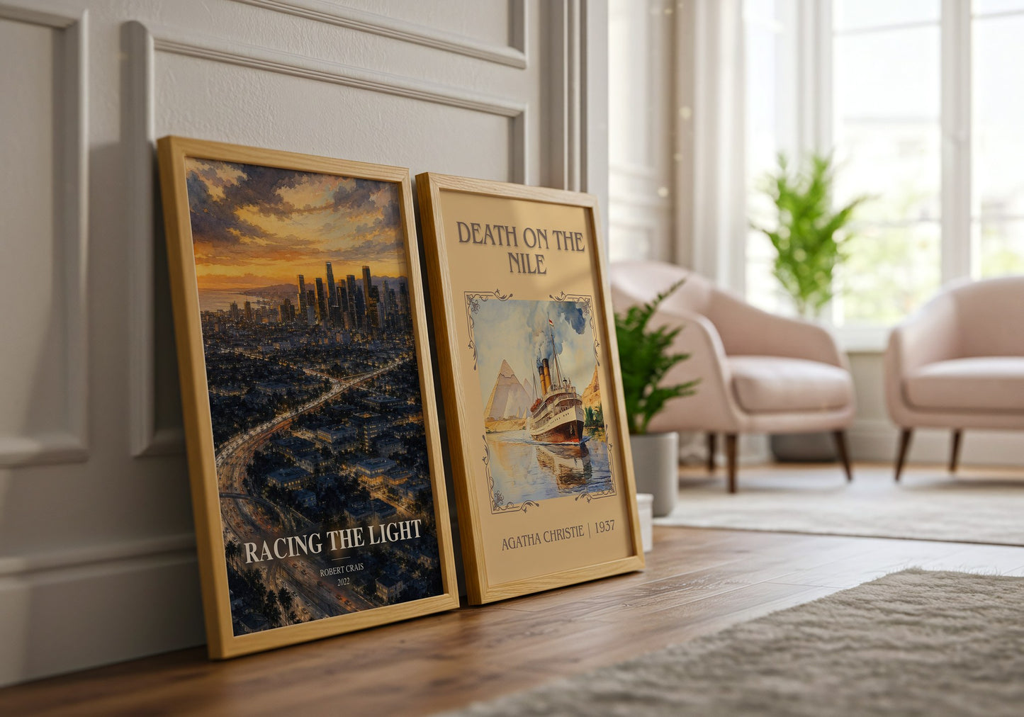 Racing The Light watercolour print framed by window – literary home decor