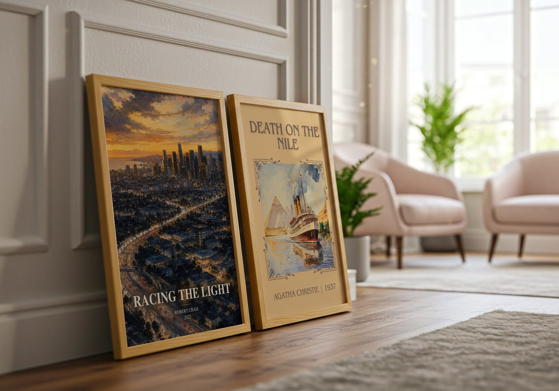 Racing The Light watercolour print framed by window – literary home decor