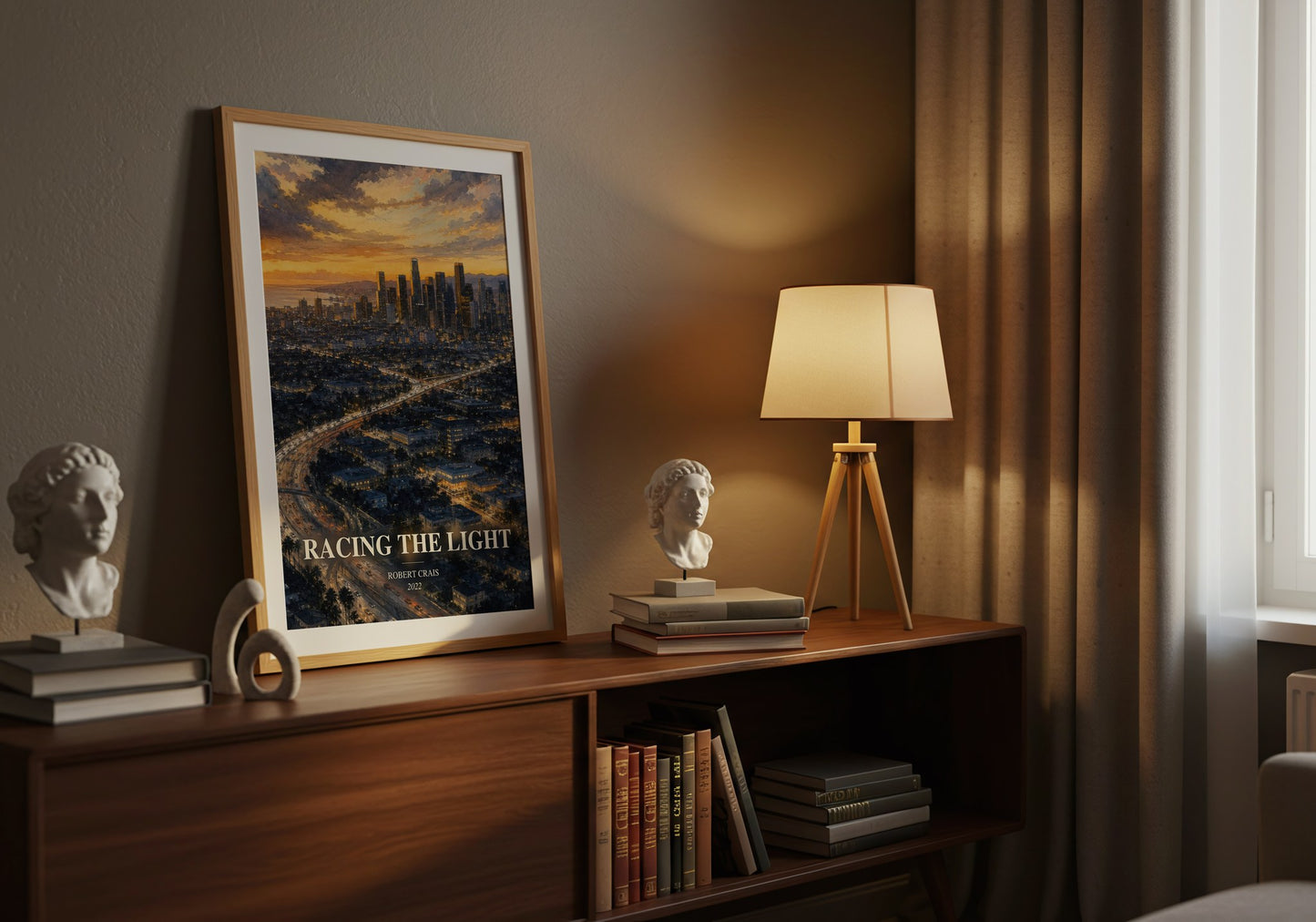 Racing The Light watercolour print on bookshelf – Robert Crais fan gift
