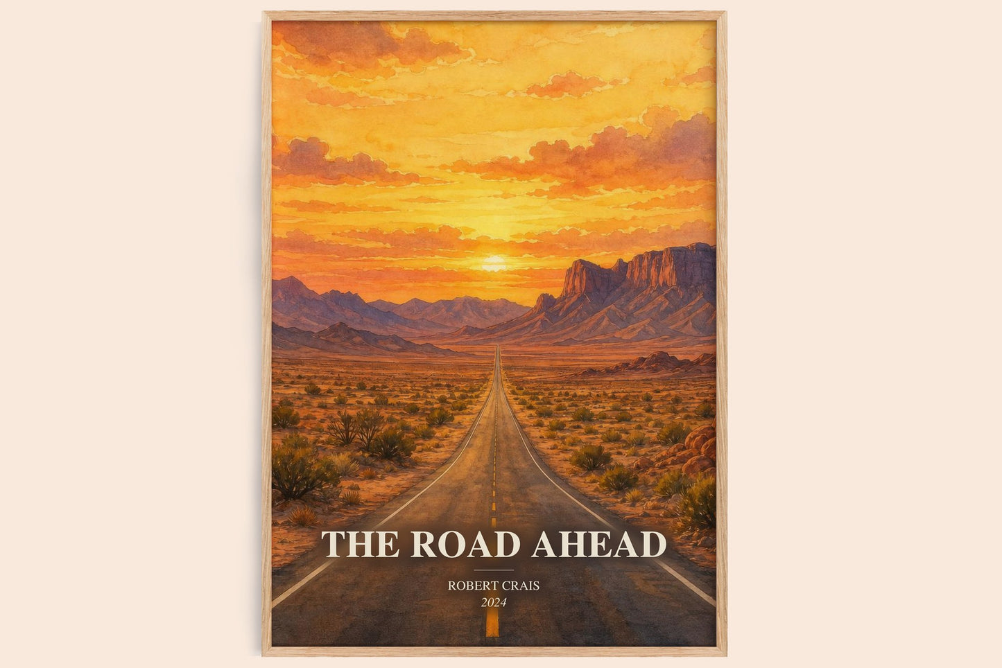 The Road Ahead watercolour book poster by Robert Crais – framed literary art print