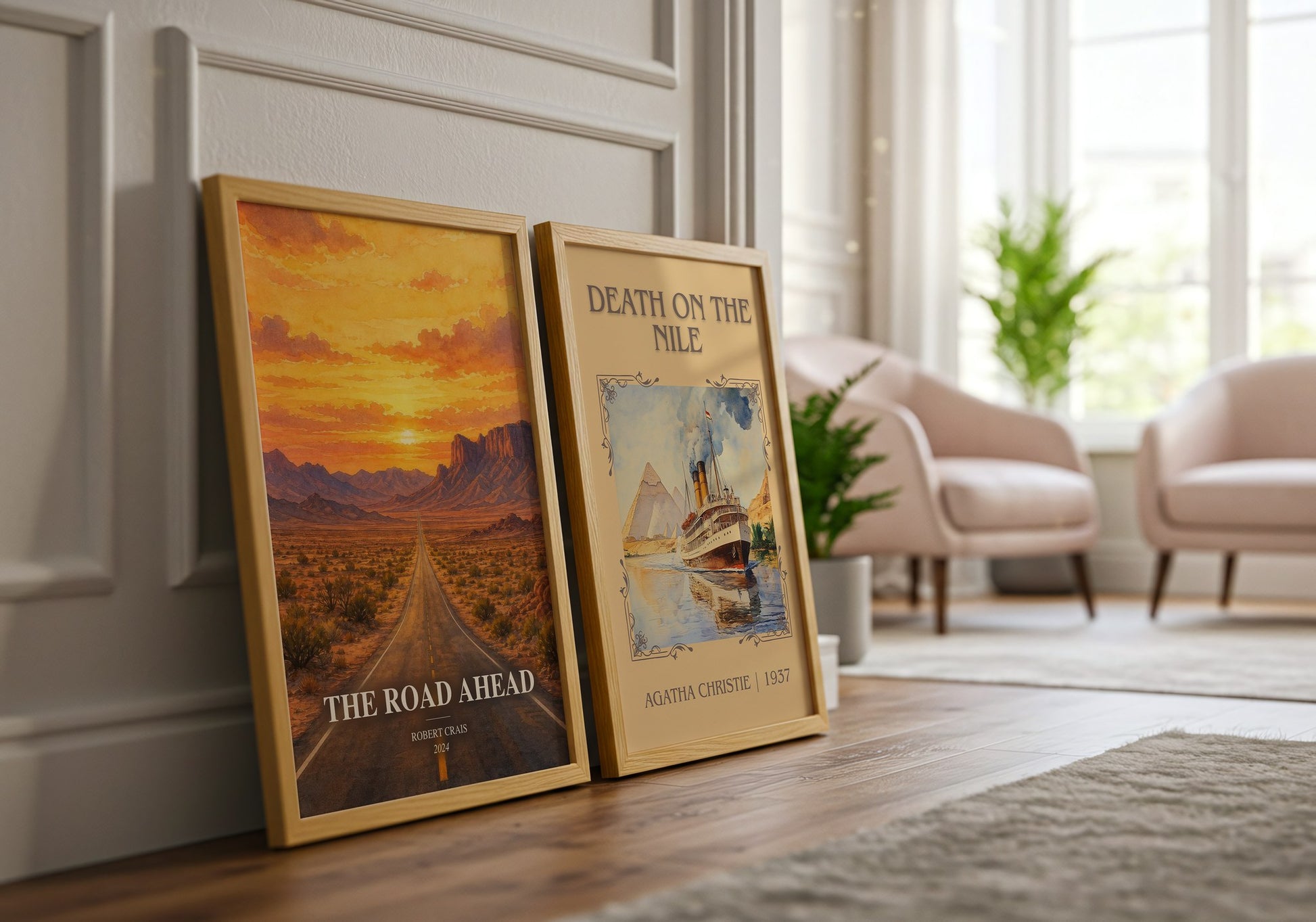 The Road Ahead watercolour print framed by window – literary home decor