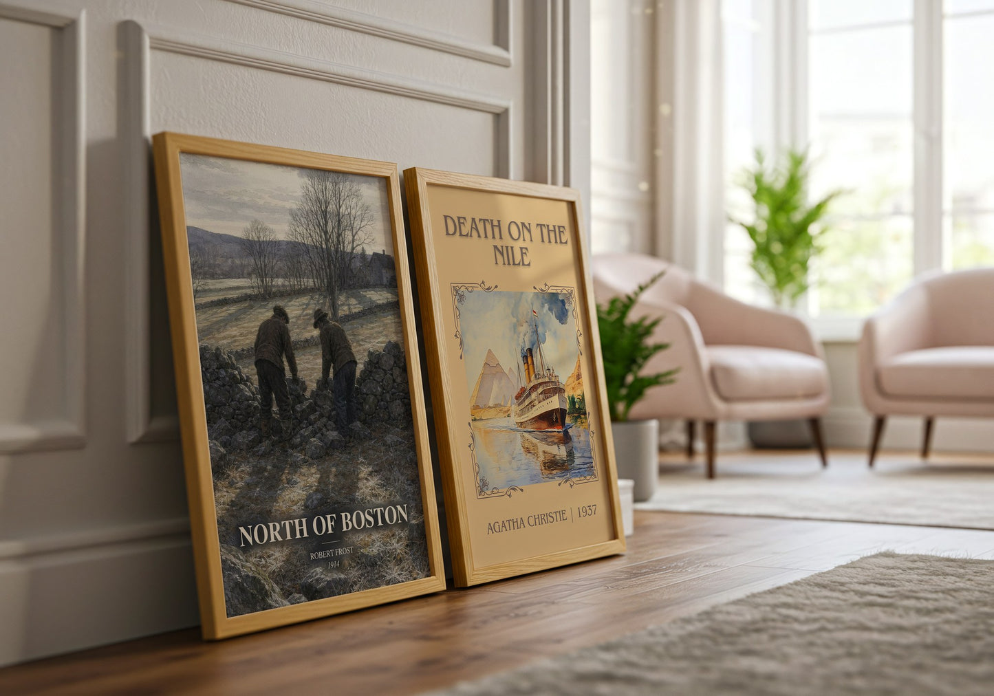 North Of Boston watercolour print framed by window – literary home decor