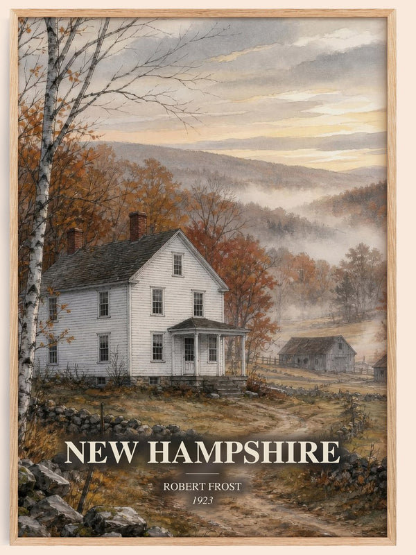 New Hampshire watercolour book poster by Robert Frost – framed literary art print