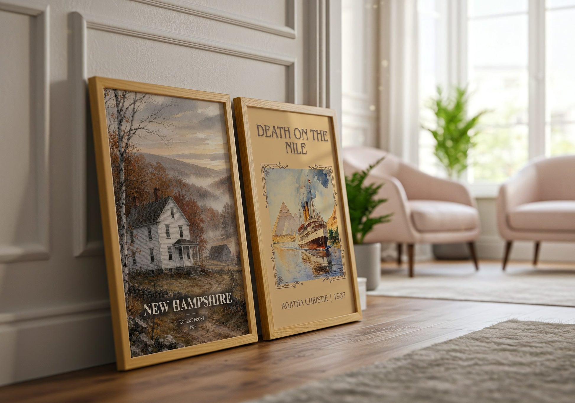 New Hampshire watercolour print framed by window – literary home decor